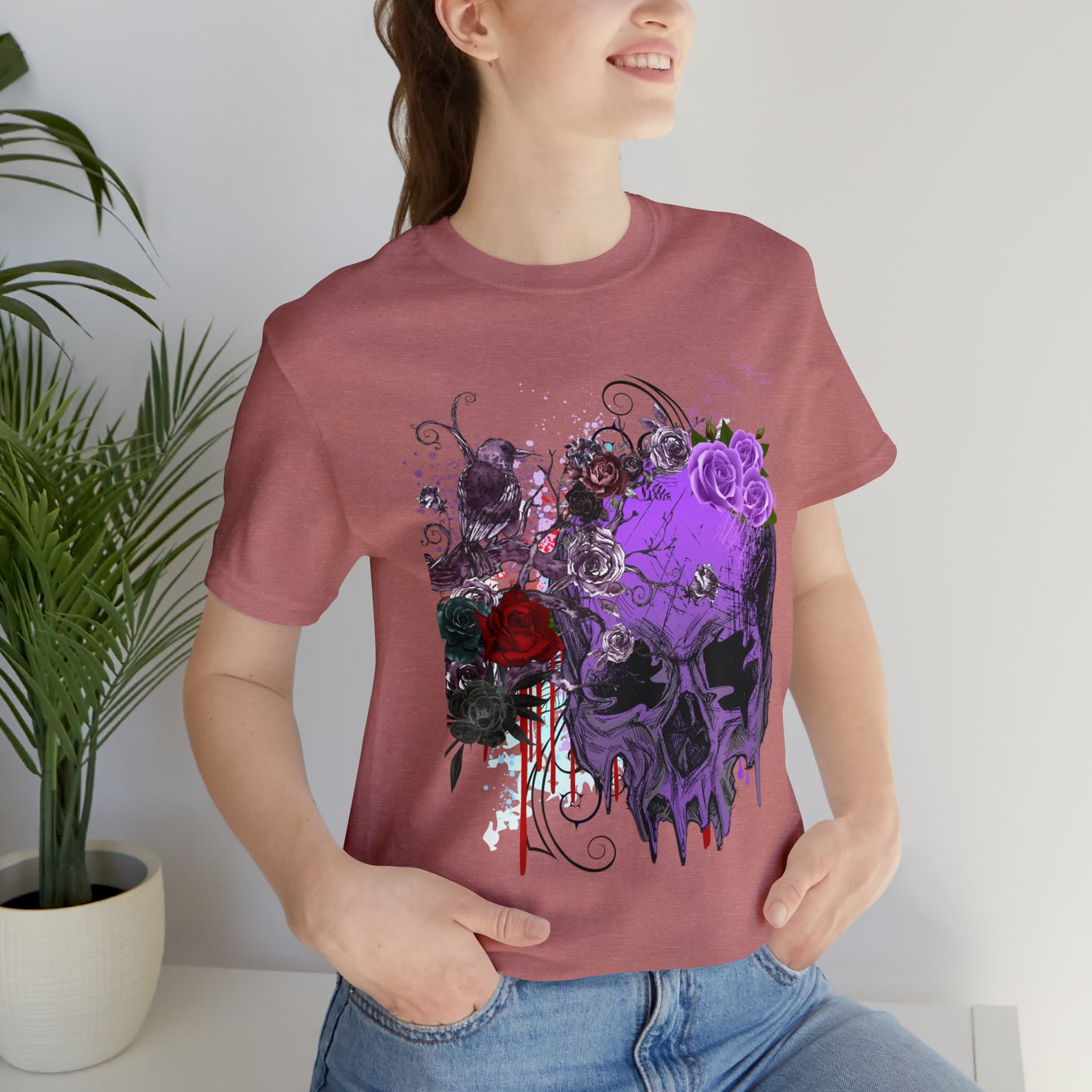 Halloween skull purple Unisex Jersey Short Sleeve Tee