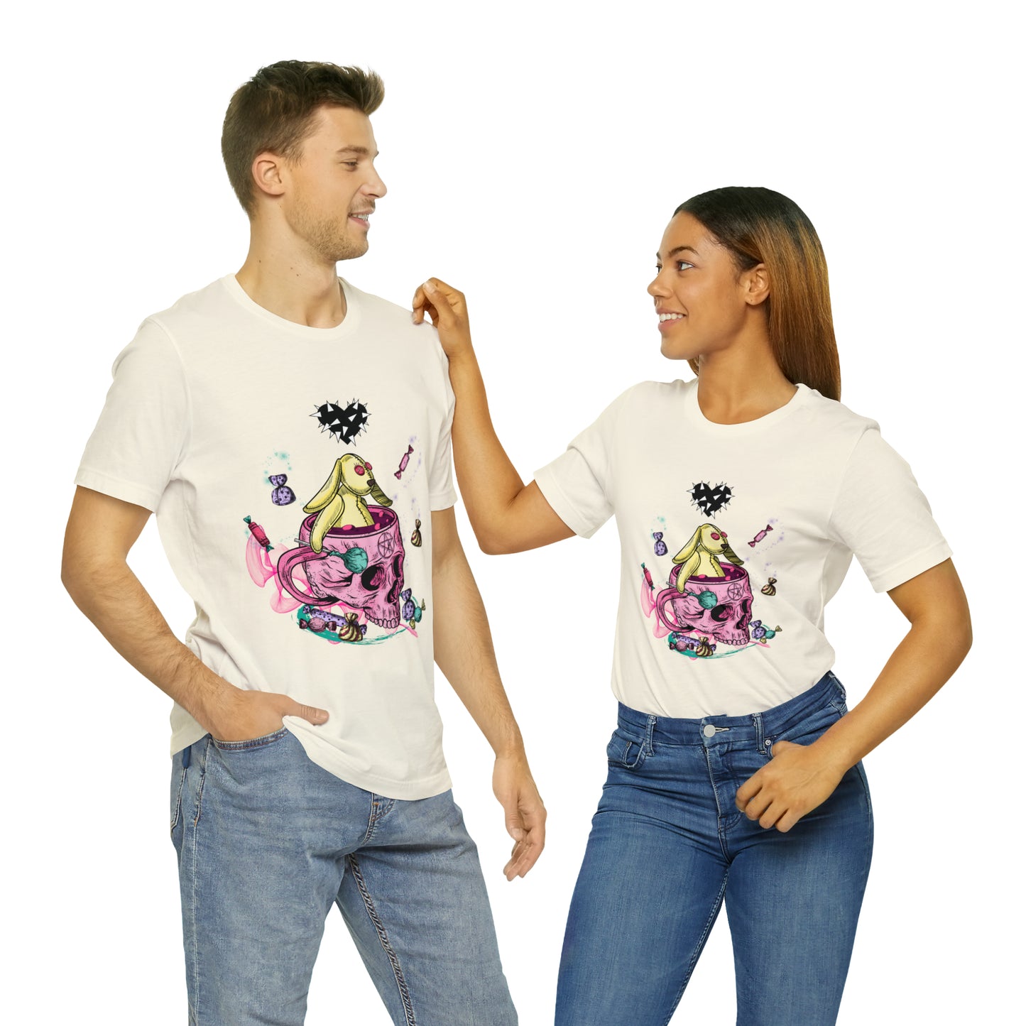 Halloween skull and bunny Unisex Jersey Short Sleeve Tee