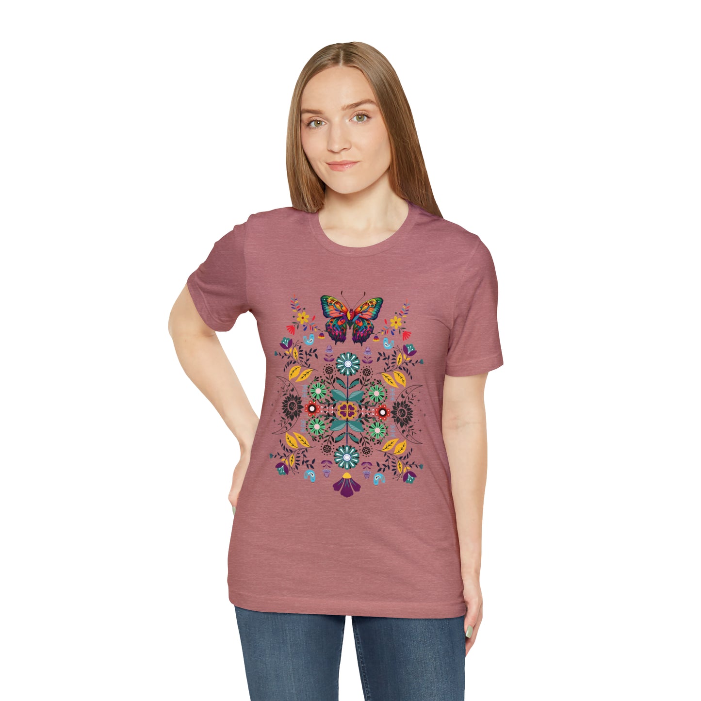 Celestial Folk art butterfly Unisex Jersey Short Sleeve Tee