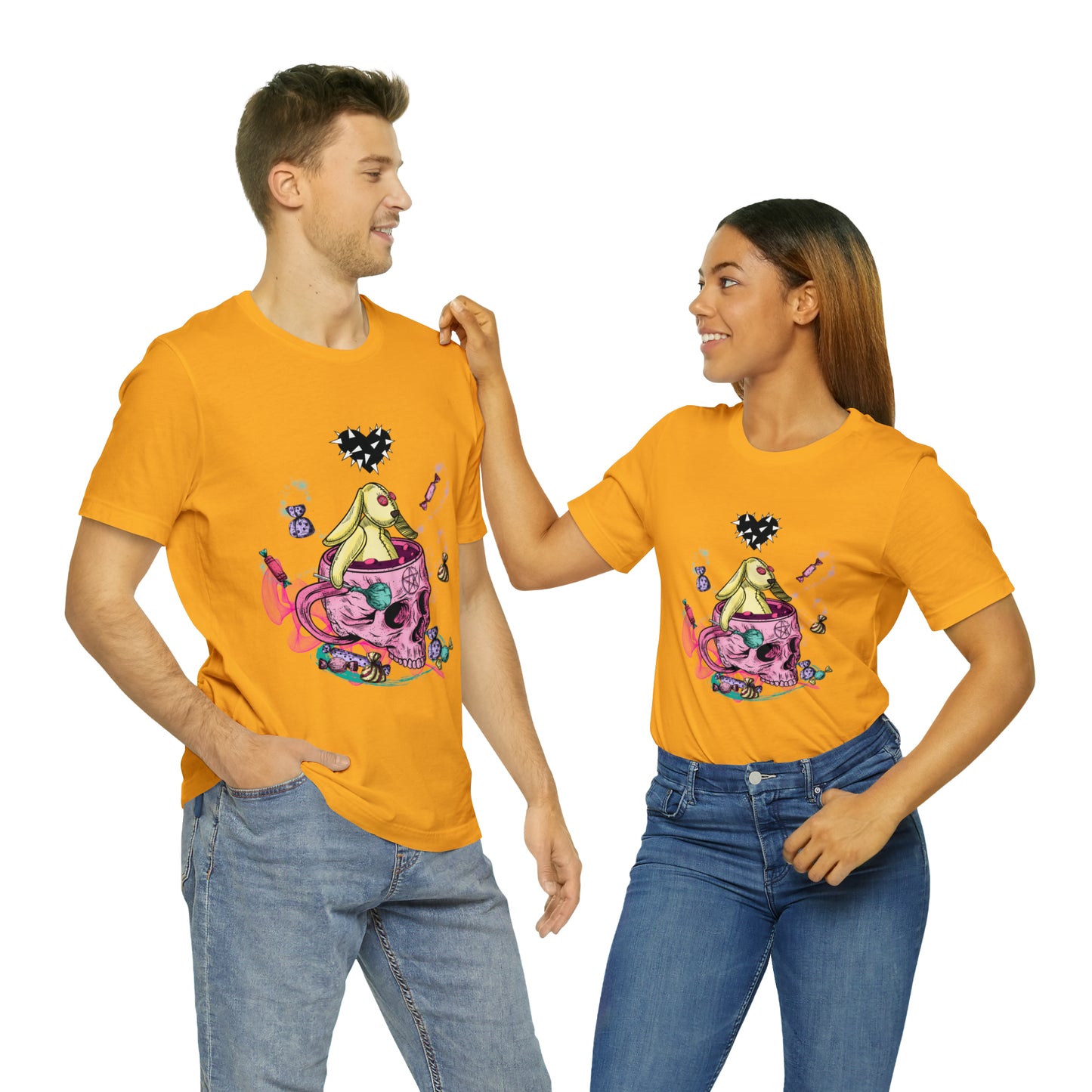 Halloween skull and bunny Unisex Jersey Short Sleeve Tee