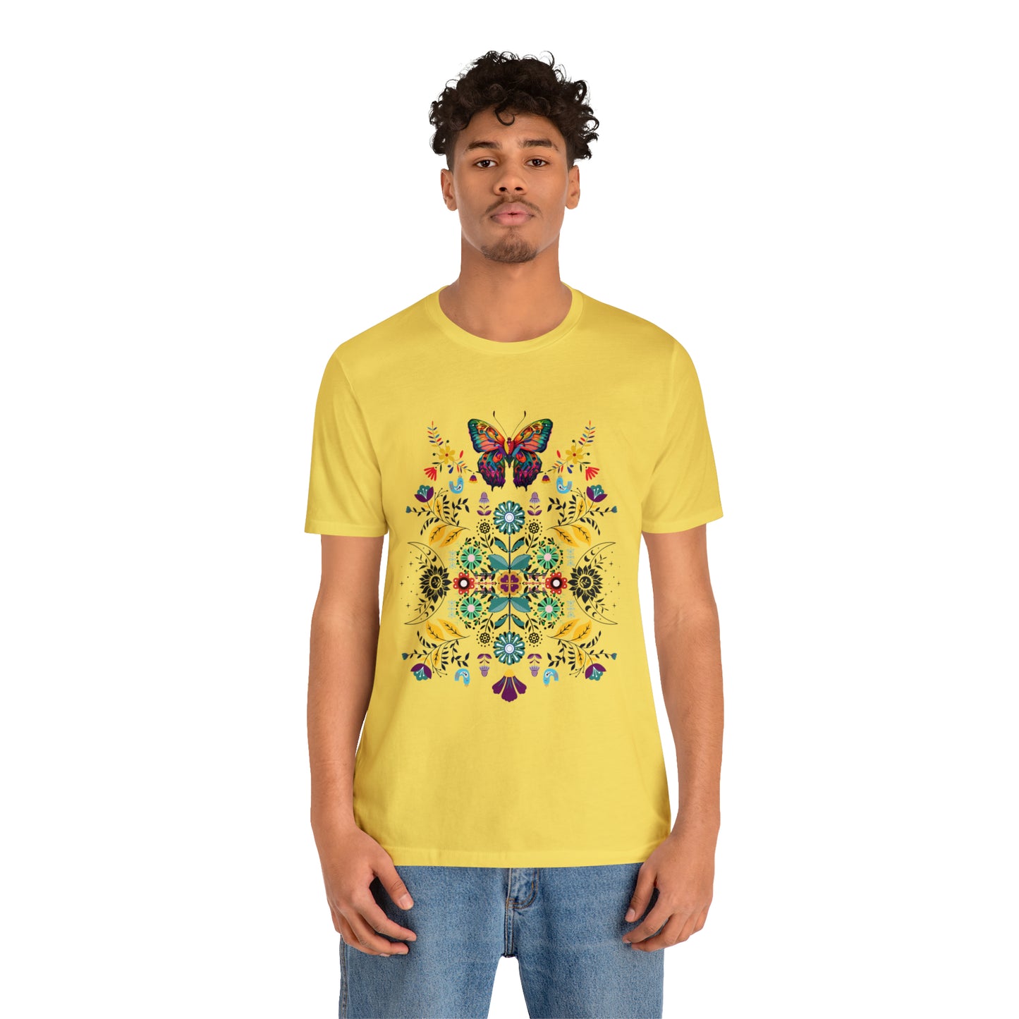 Celestial Folk art butterfly Unisex Jersey Short Sleeve Tee