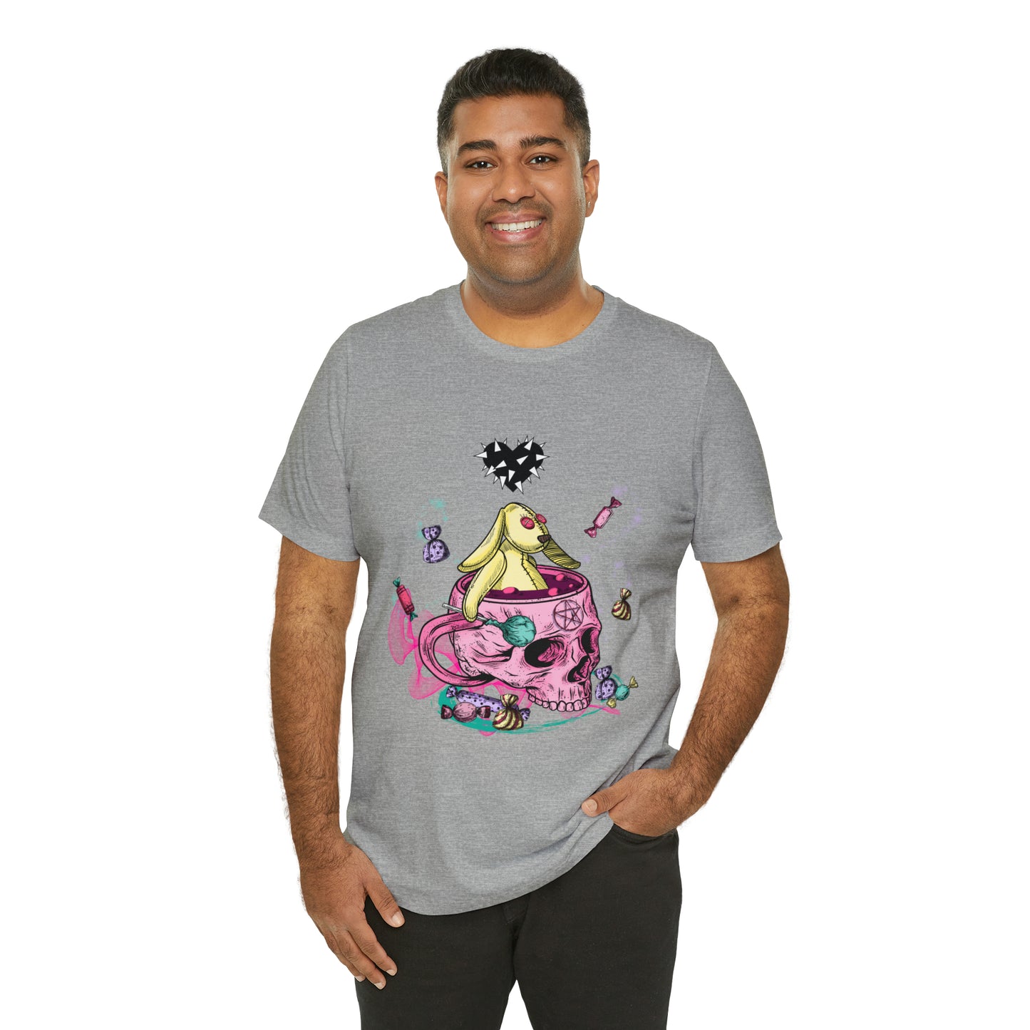 Halloween skull and bunny Unisex Jersey Short Sleeve Tee