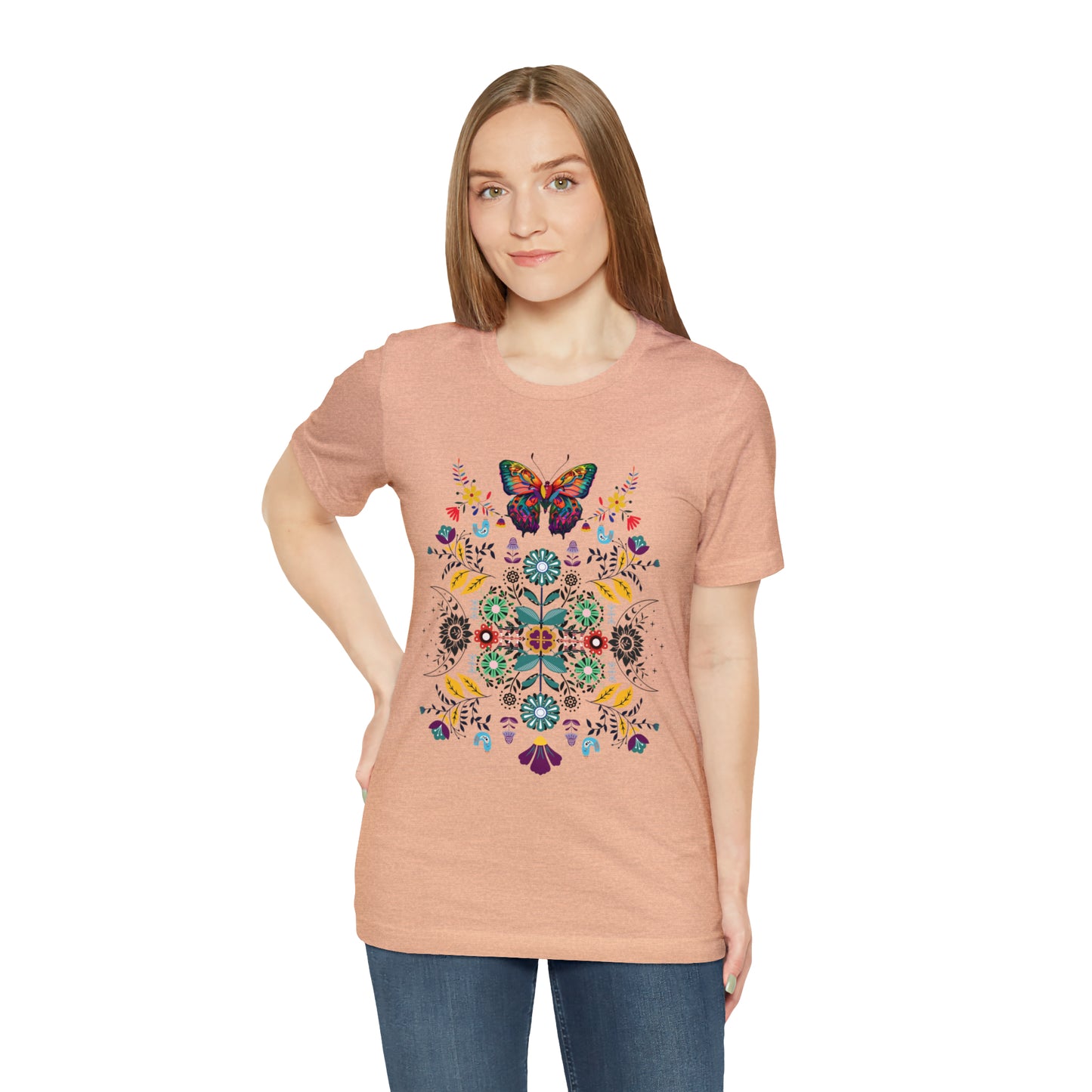 Celestial Folk art butterfly Unisex Jersey Short Sleeve Tee