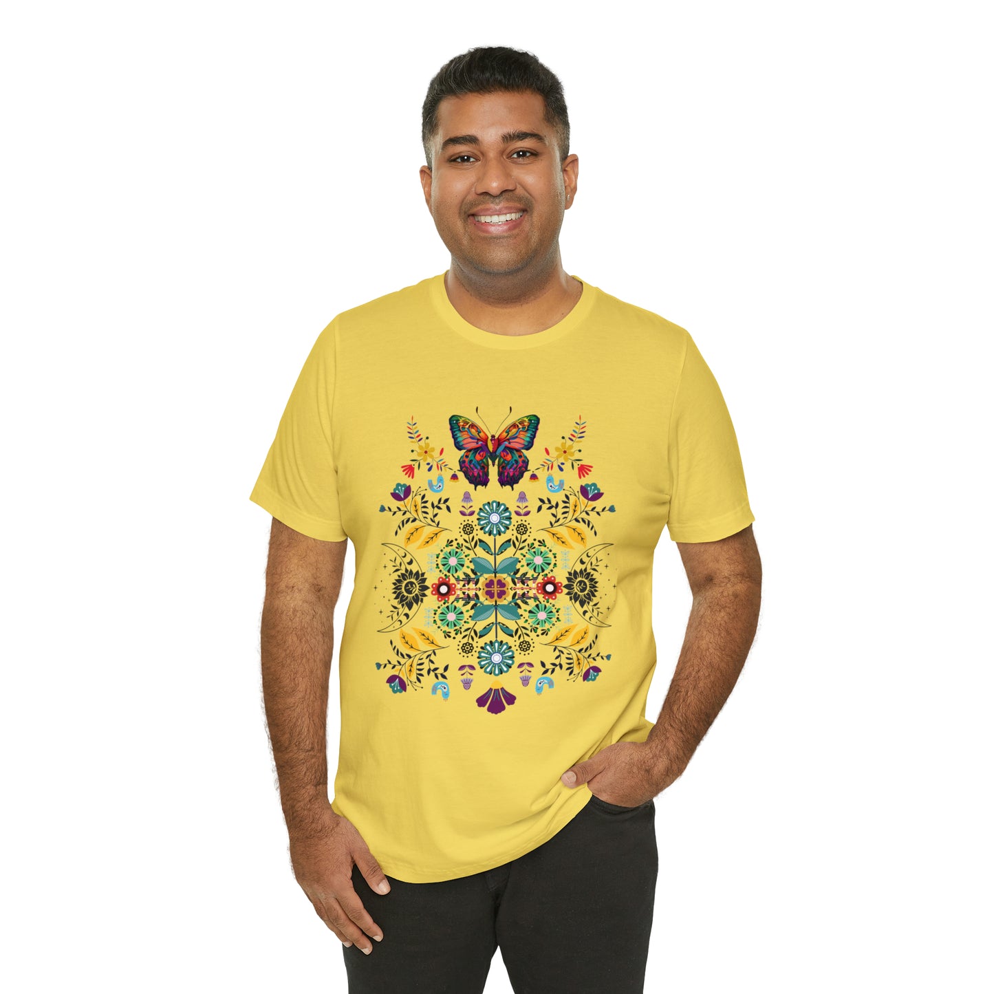 Celestial Folk art butterfly Unisex Jersey Short Sleeve Tee