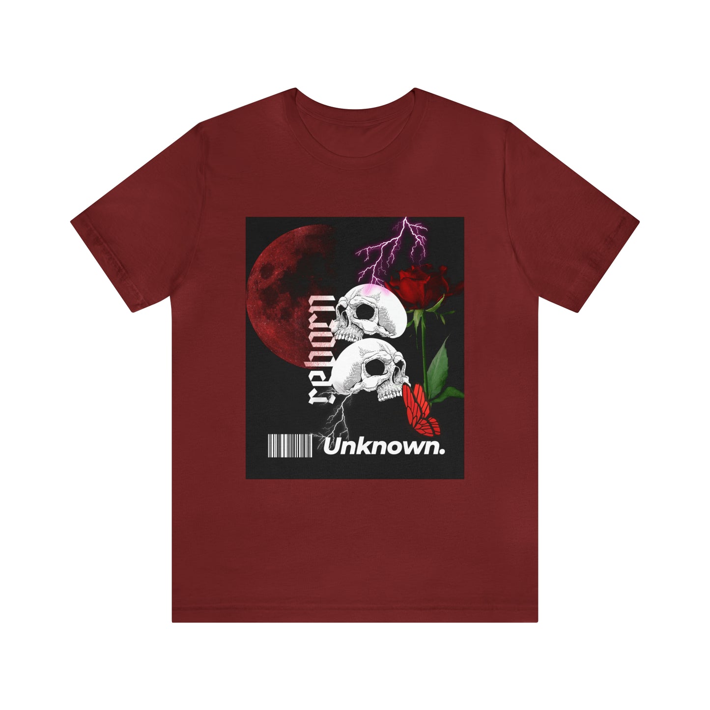 Reborn skull with red rose Unisex Jersey Short Sleeve Tee