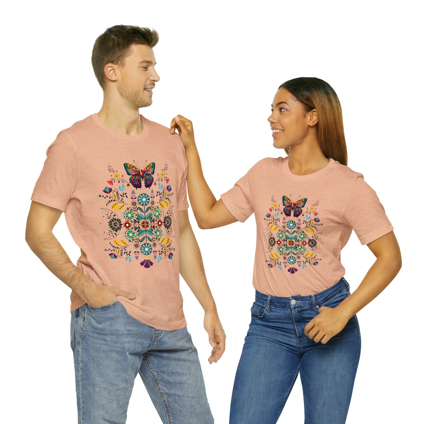 Celestial Folk art butterfly Unisex Jersey Short Sleeve Tee