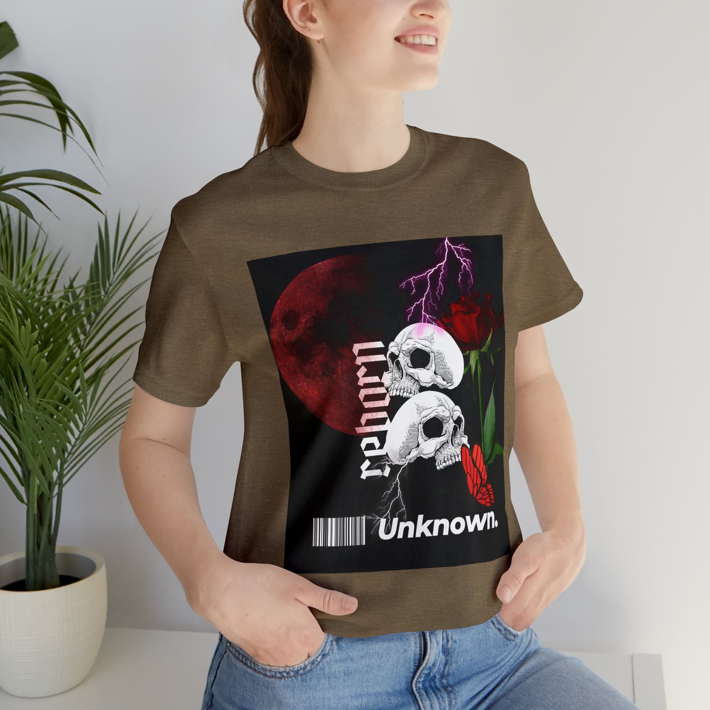 Reborn skull with red rose Unisex Jersey Short Sleeve Tee