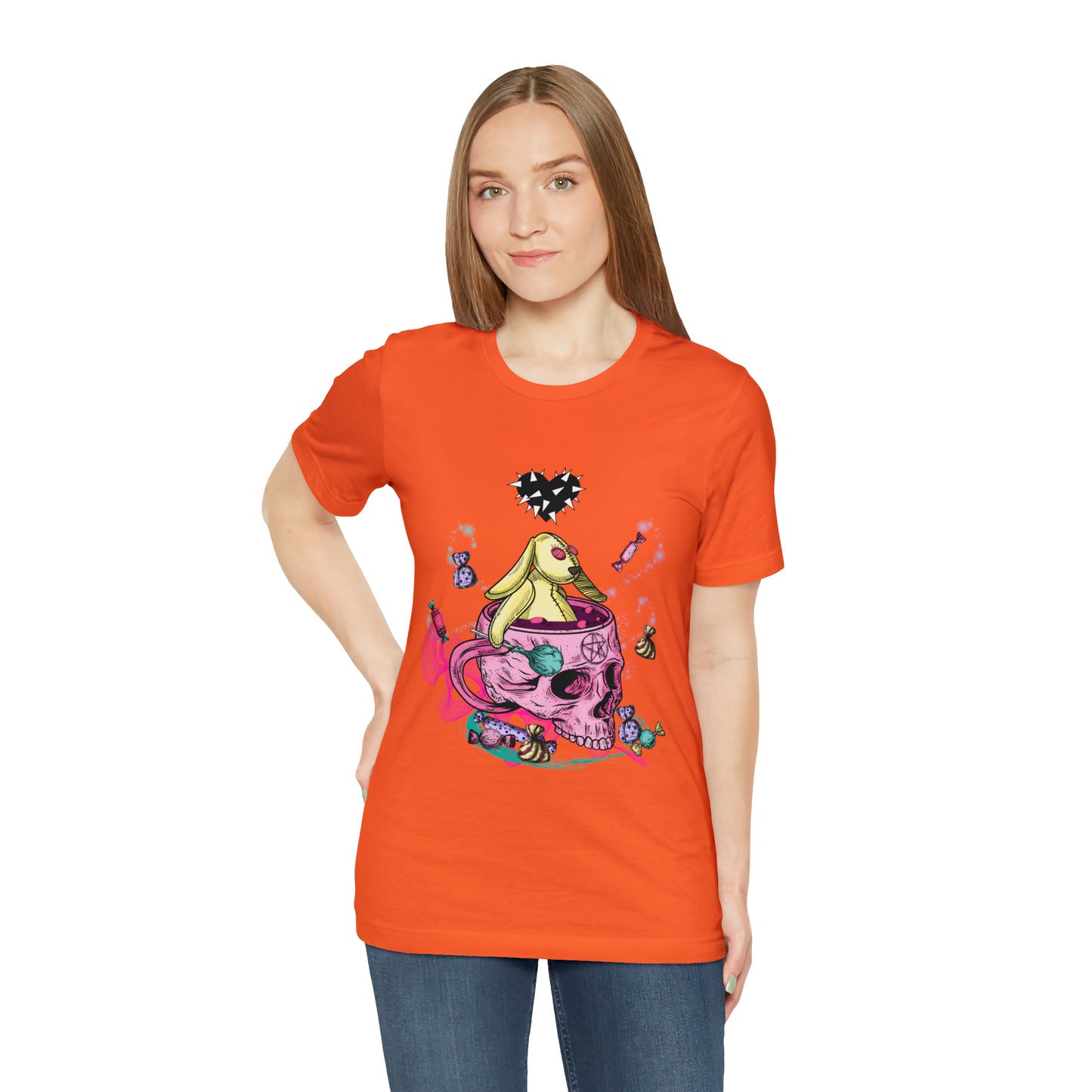 Halloween skull and bunny Unisex Jersey Short Sleeve Tee