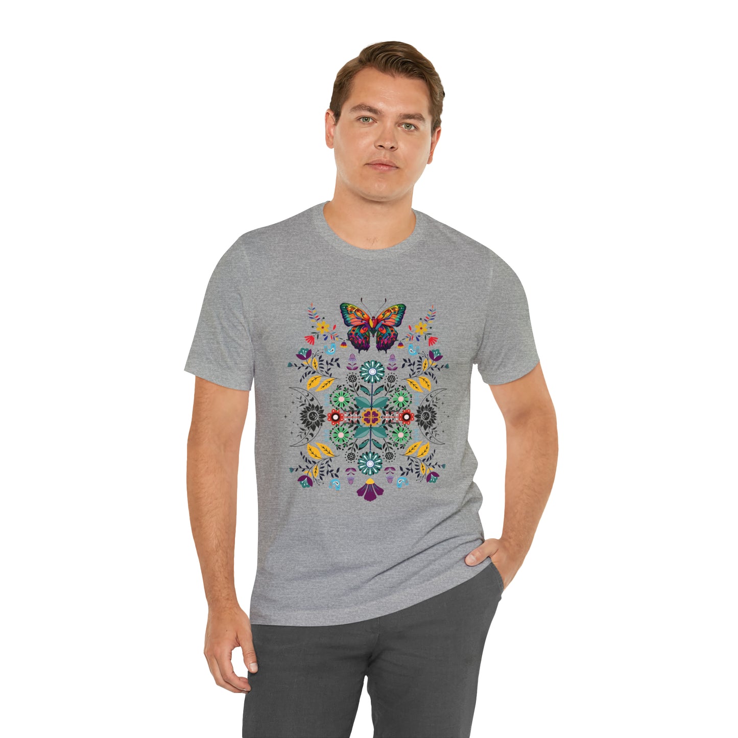 Celestial Folk art butterfly Unisex Jersey Short Sleeve Tee