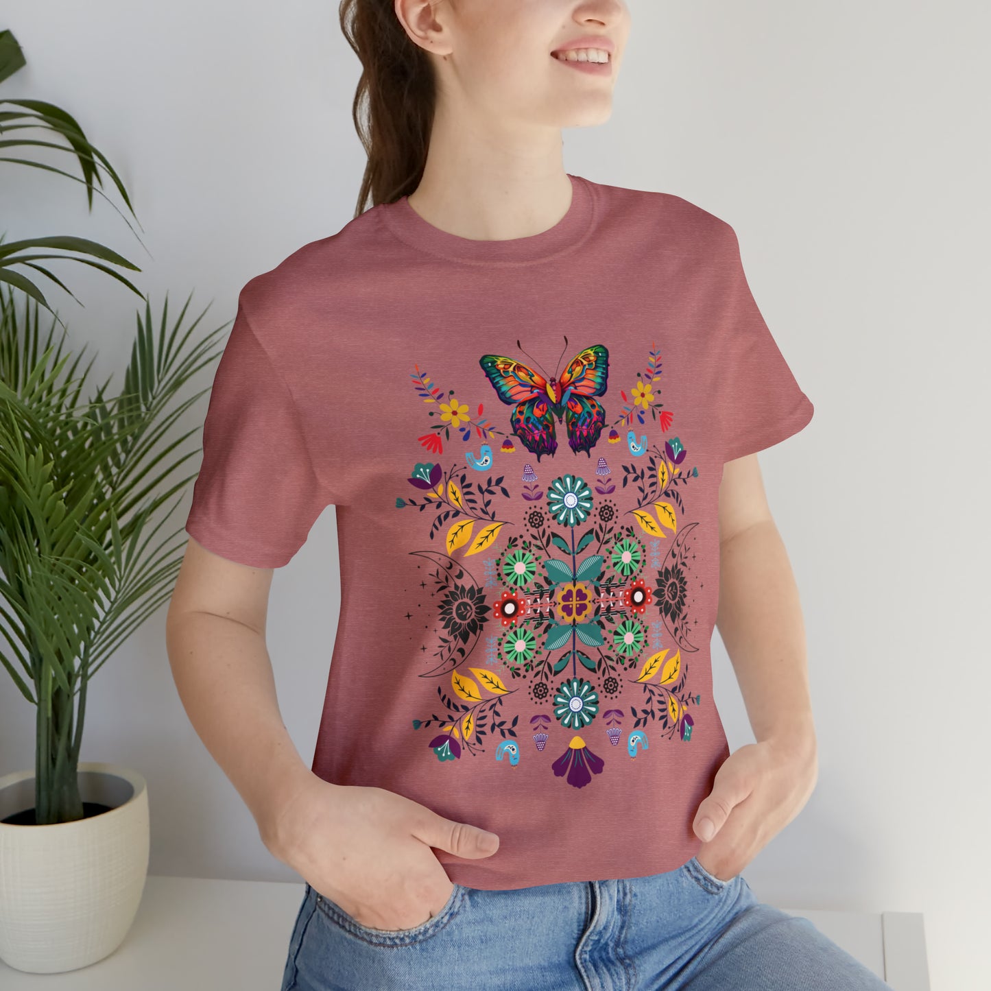 Celestial Folk art butterfly Unisex Jersey Short Sleeve Tee