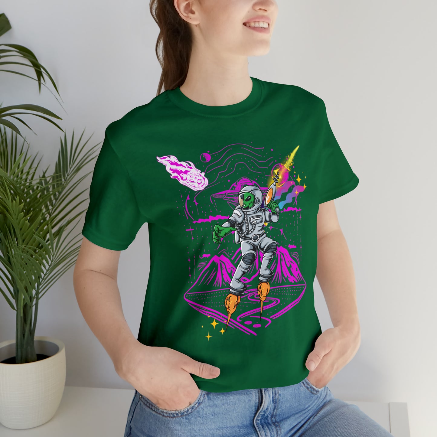 Alien and ray gun Unisex Jersey Short Sleeve Tee