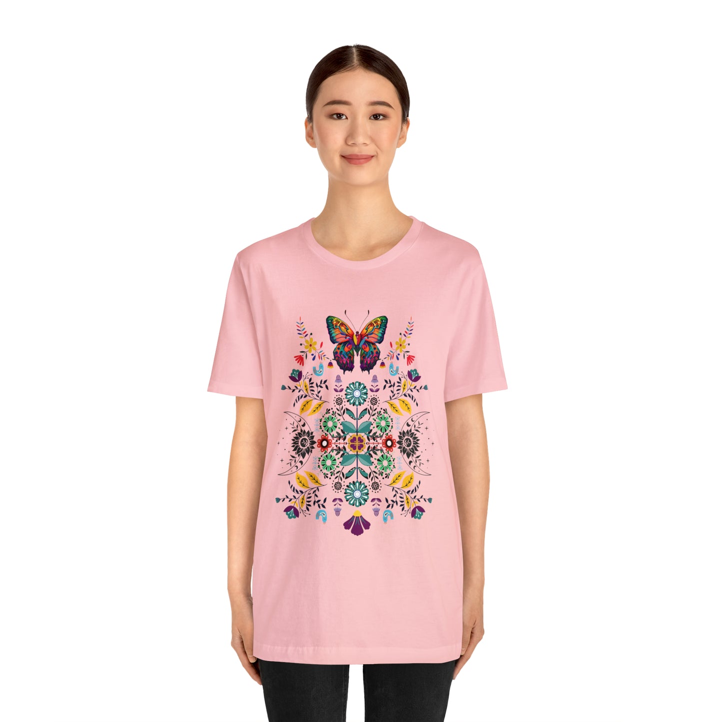 Celestial Folk art butterfly Unisex Jersey Short Sleeve Tee