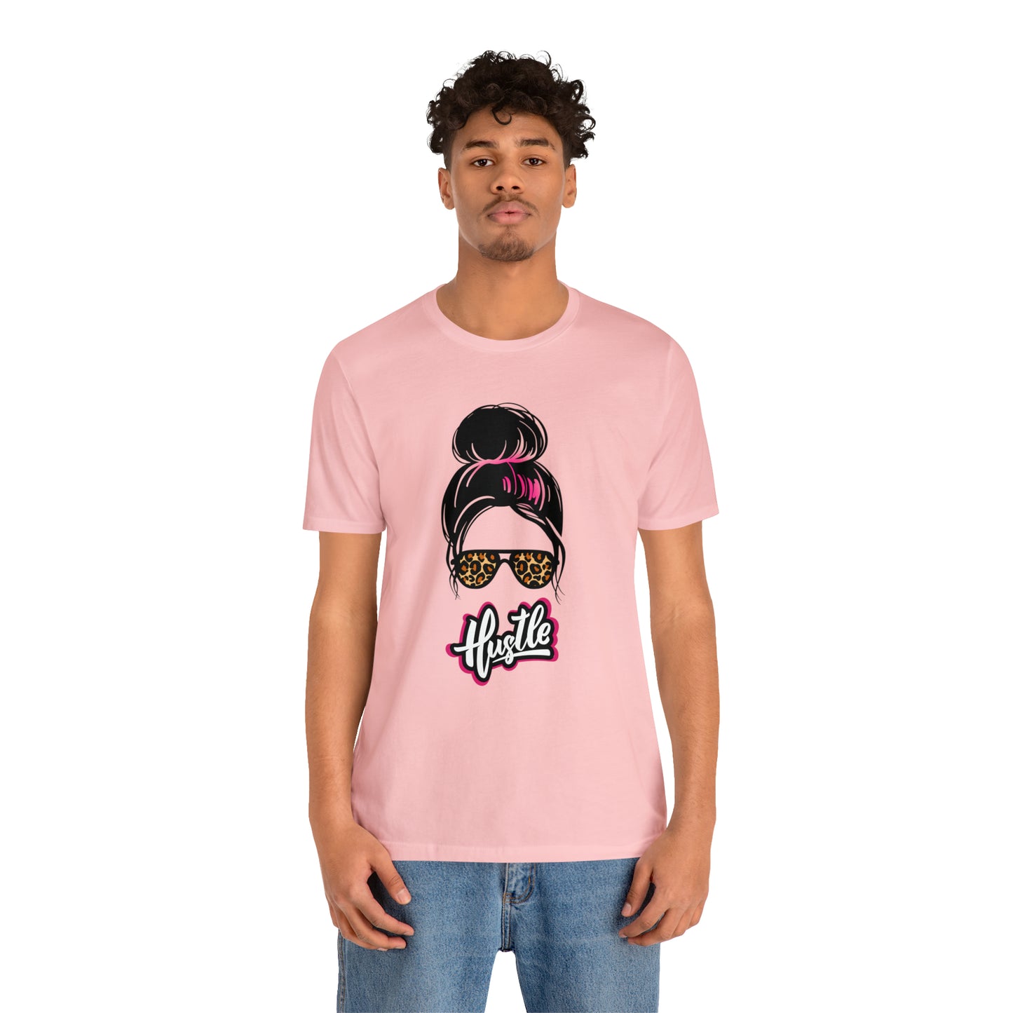 Hustle messy bun pink Unisex Jersey Short Sleeve Tee