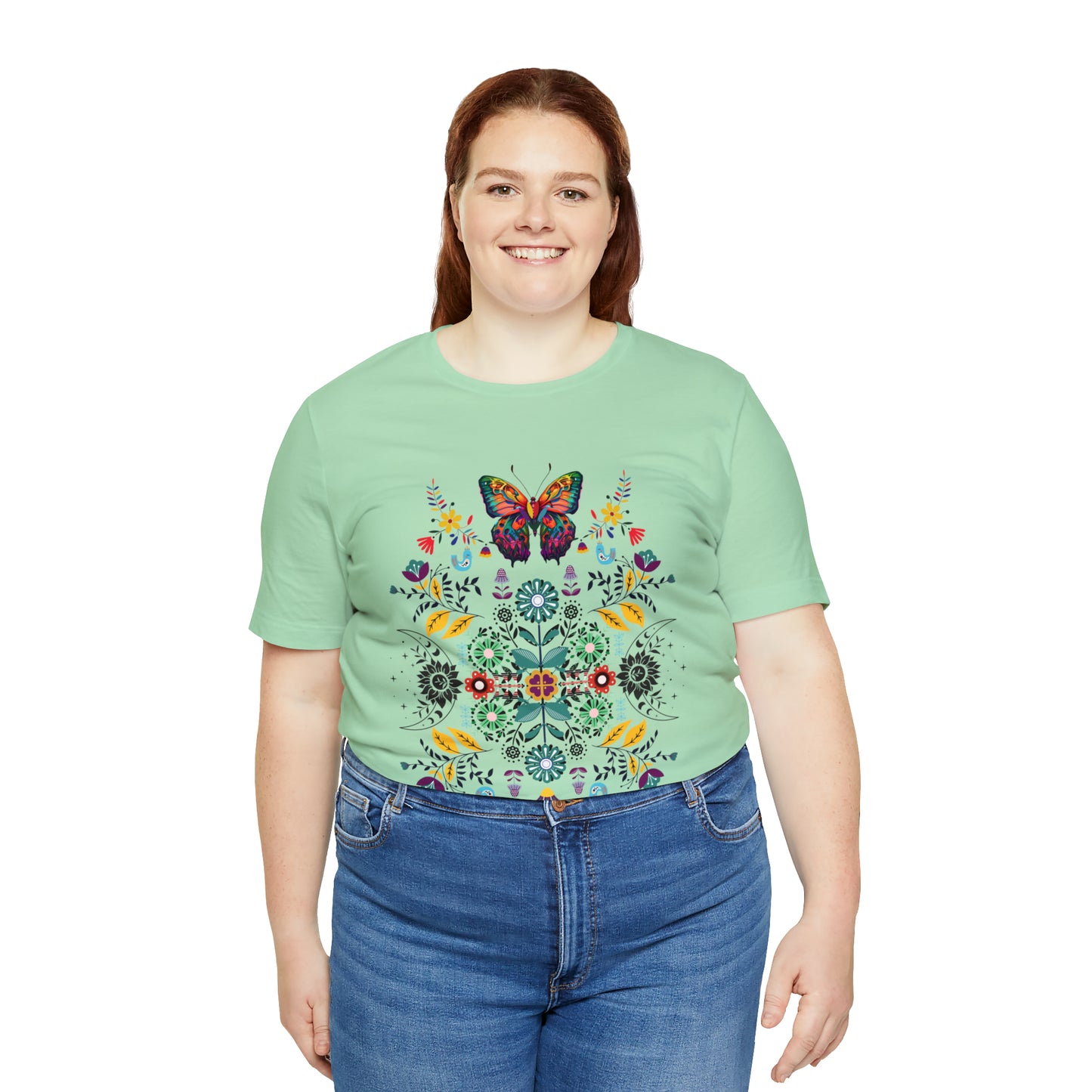 Celestial Folk art butterfly Unisex Jersey Short Sleeve Tee