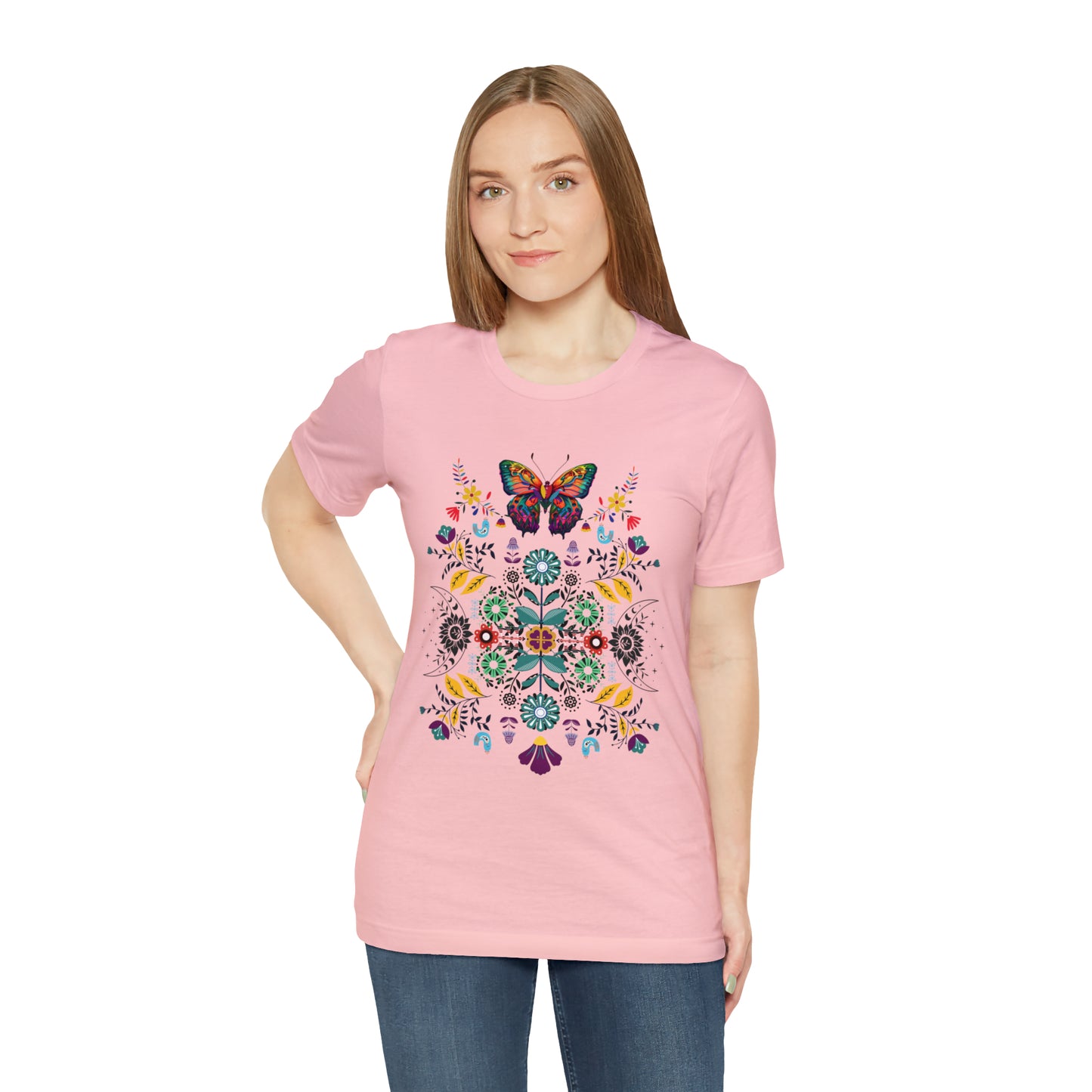 Celestial Folk art butterfly Unisex Jersey Short Sleeve Tee