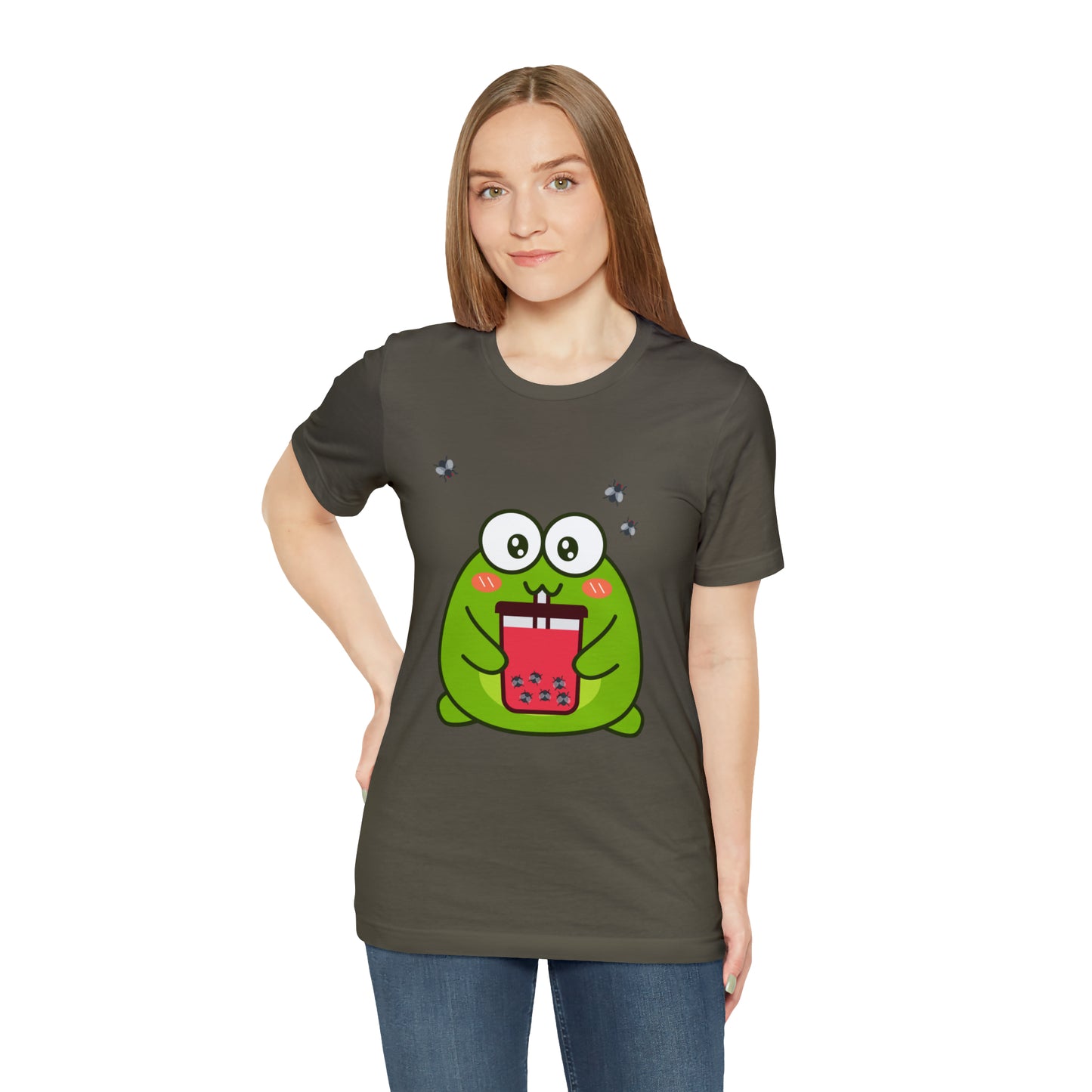 Frog loves boba tea Unisex Jersey Short Sleeve Tee