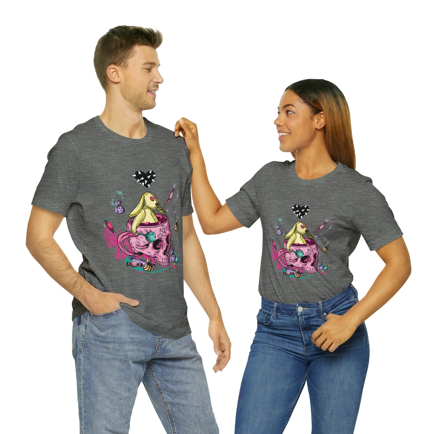 Halloween skull and bunny Unisex Jersey Short Sleeve Tee