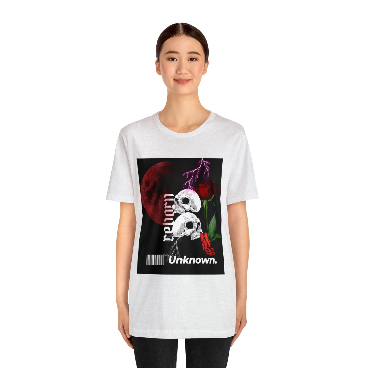 Reborn skull with red rose Unisex Jersey Short Sleeve Tee