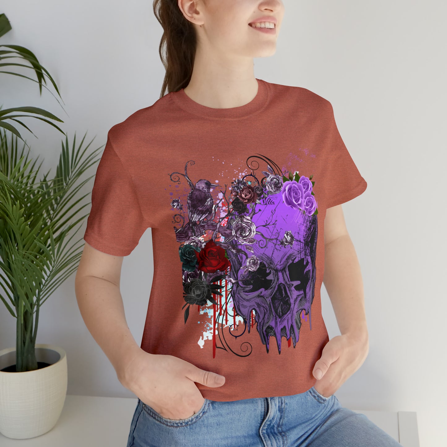 Halloween skull purple Unisex Jersey Short Sleeve Tee