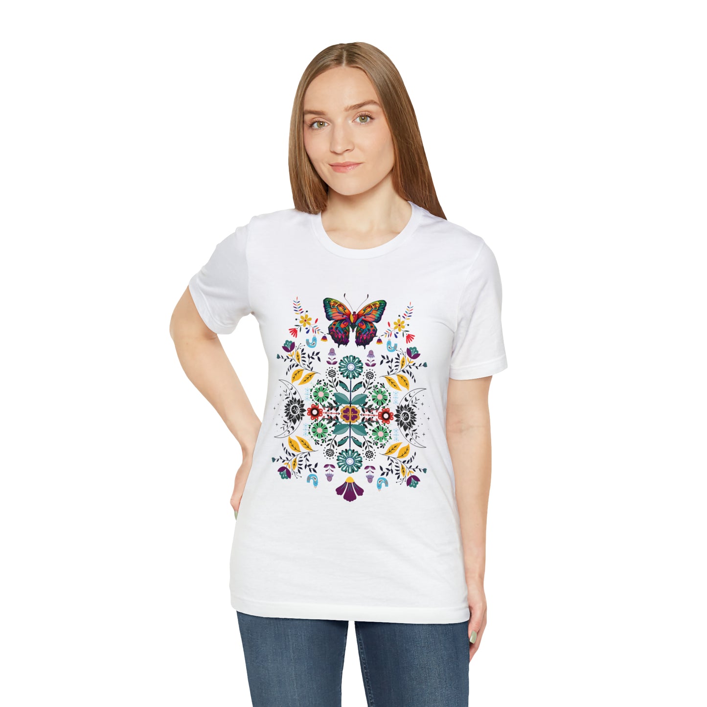 Celestial Folk art butterfly Unisex Jersey Short Sleeve Tee