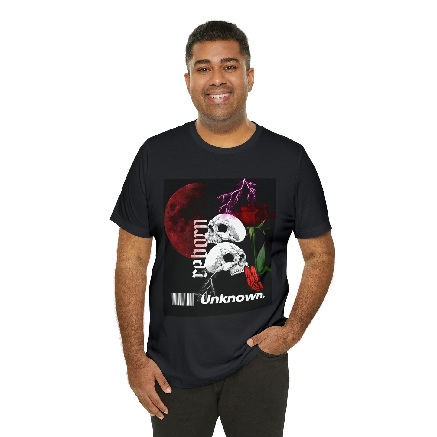 Reborn skull with red rose Unisex Jersey Short Sleeve Tee