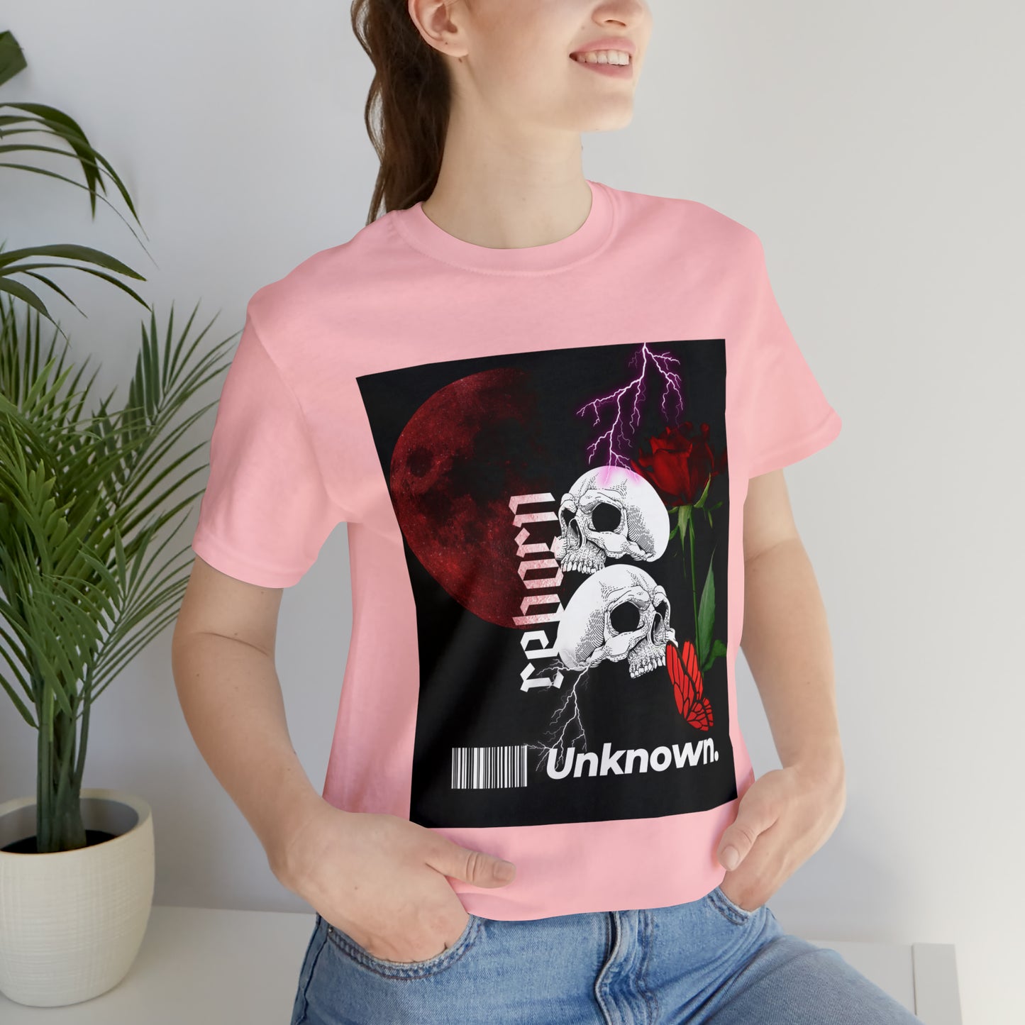 Reborn skull with red rose Unisex Jersey Short Sleeve Tee