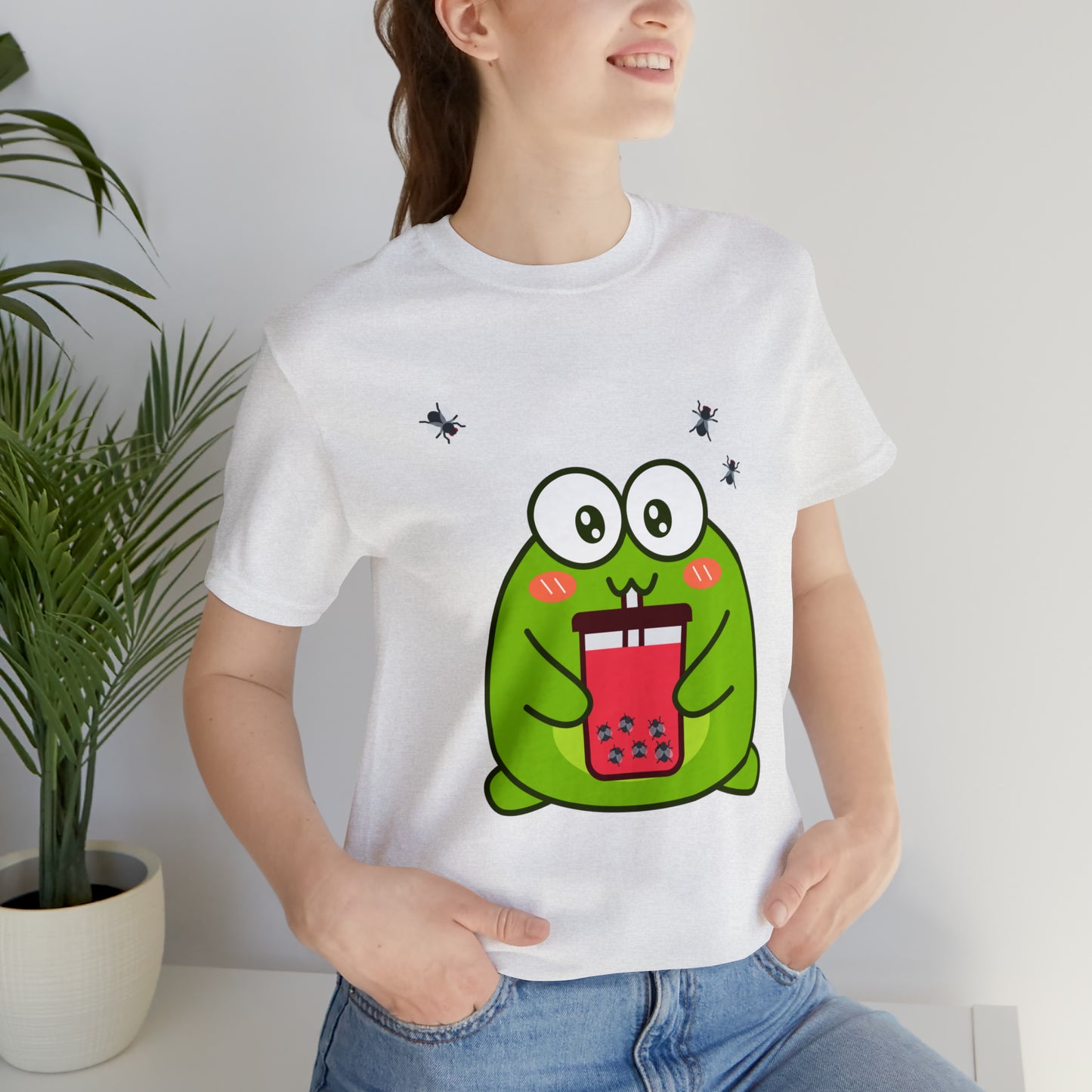 Frog loves boba tea Unisex Jersey Short Sleeve Tee