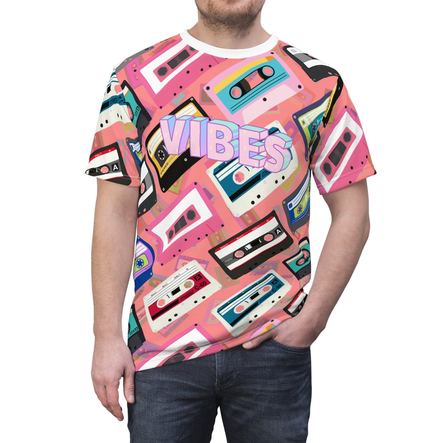 Vibes Cassette tape Unisex Cut & Sew Tee (AOP)