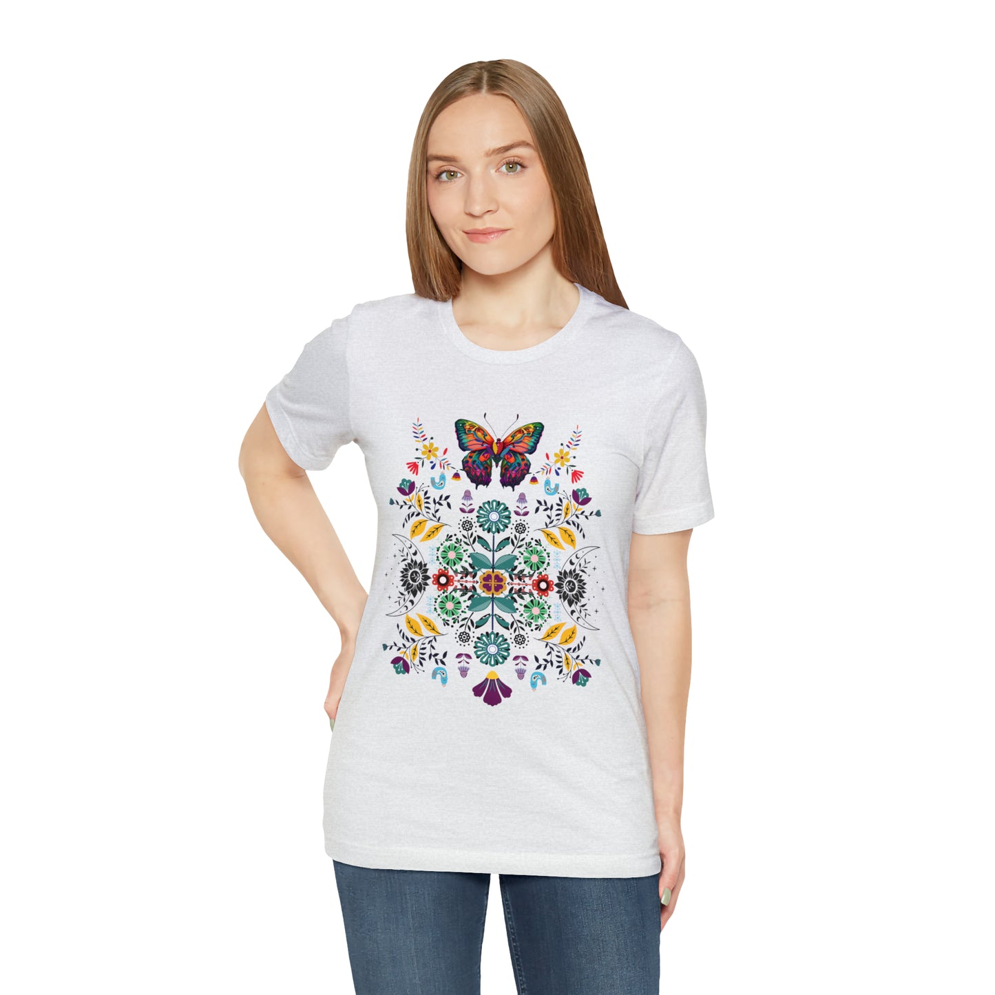 Celestial Folk art butterfly Unisex Jersey Short Sleeve Tee