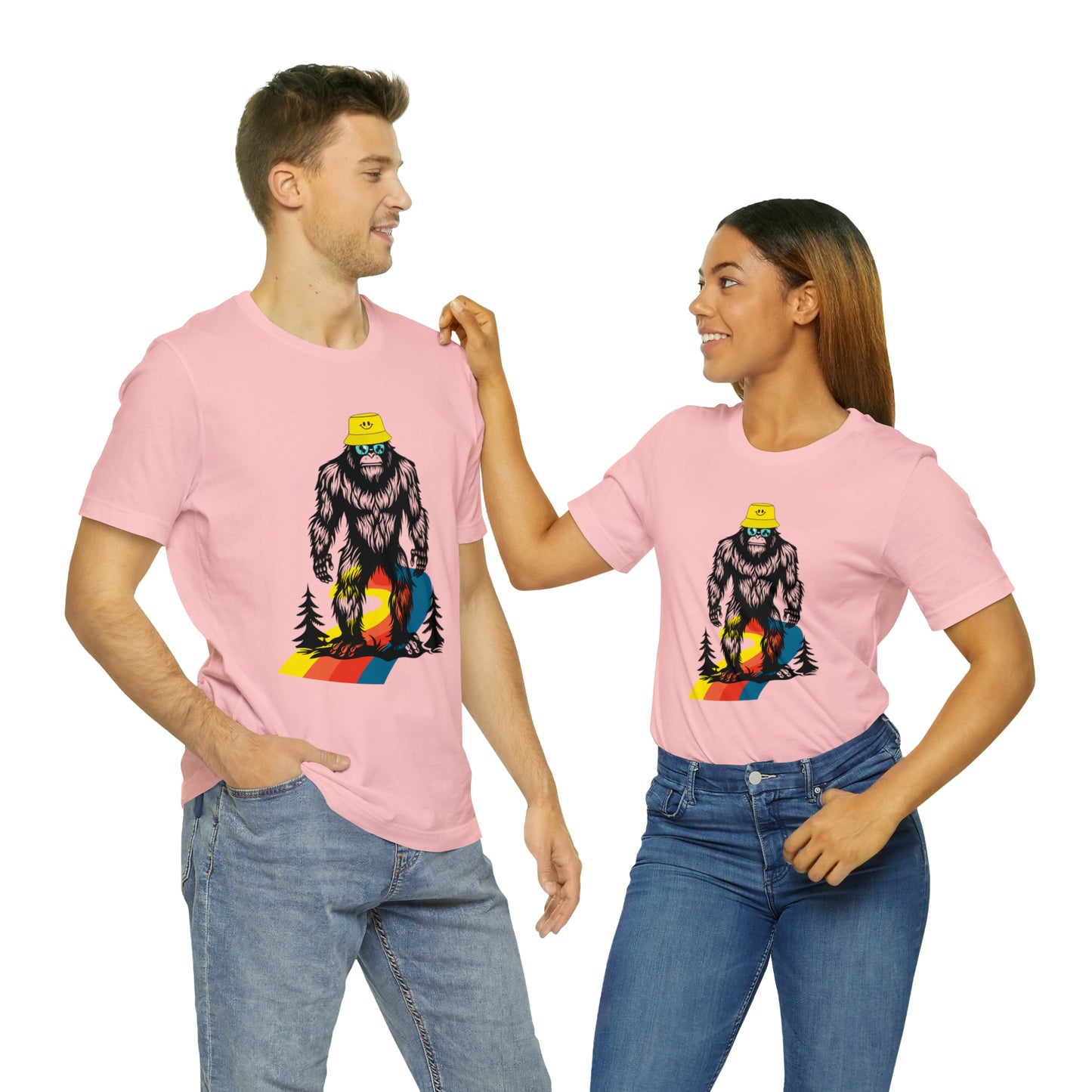 Bigfoot with smiley face hat Unisex Jersey Short Sleeve Tee