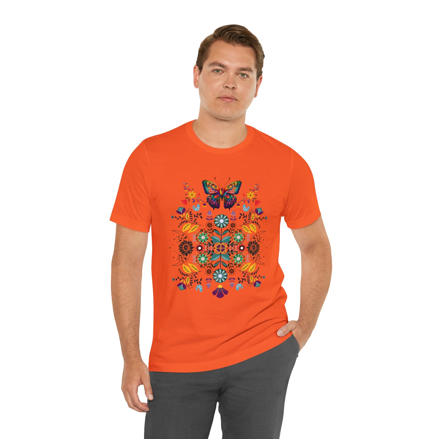 Celestial Folk art butterfly Unisex Jersey Short Sleeve Tee