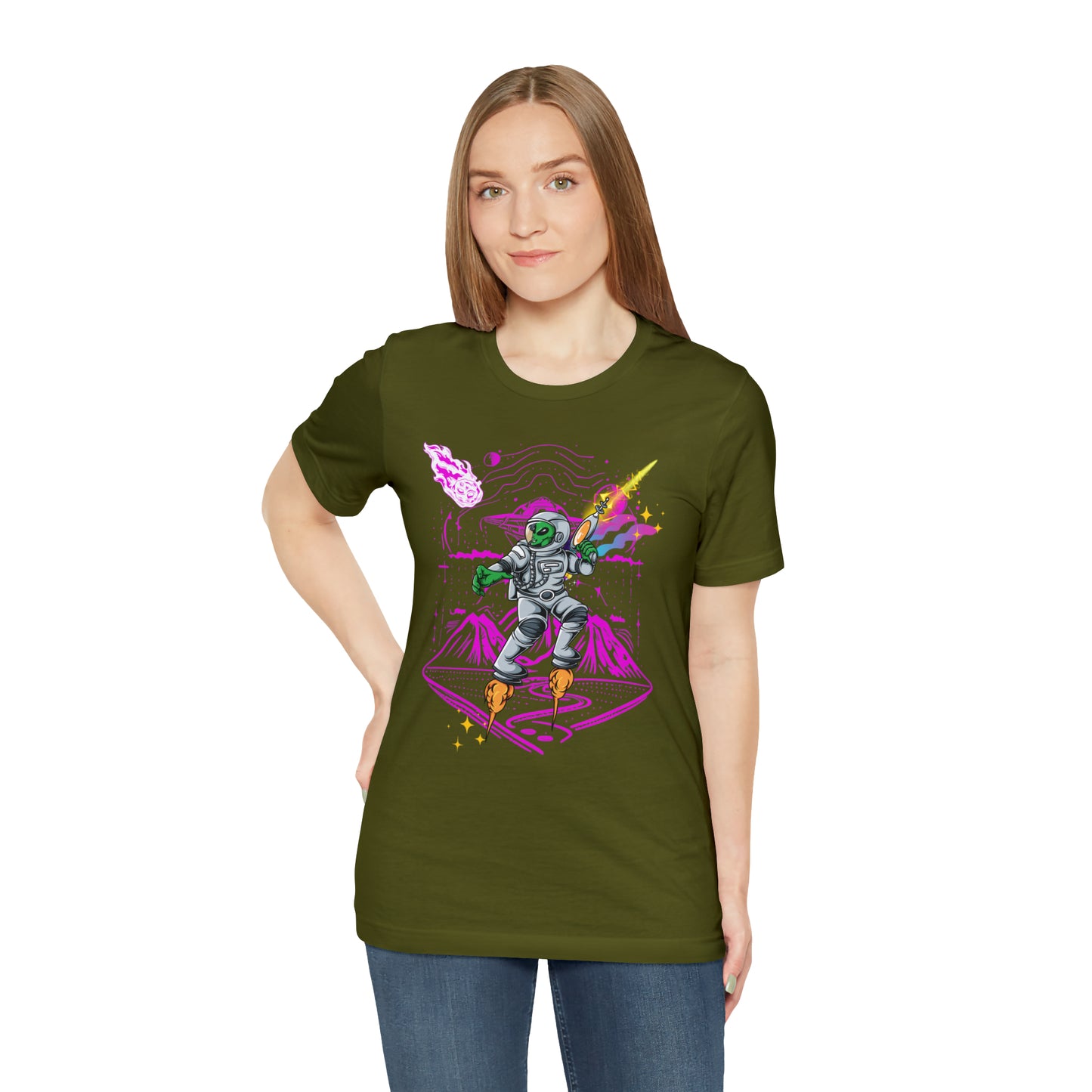 Alien and ray gun Unisex Jersey Short Sleeve Tee