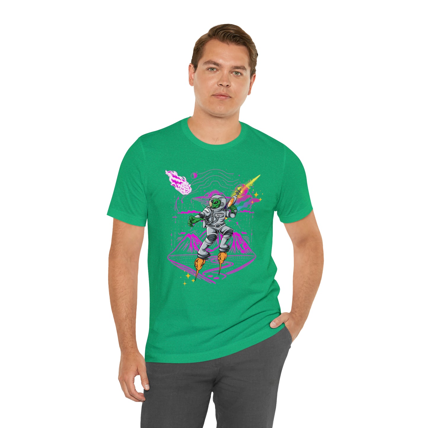 Alien and ray gun Unisex Jersey Short Sleeve Tee