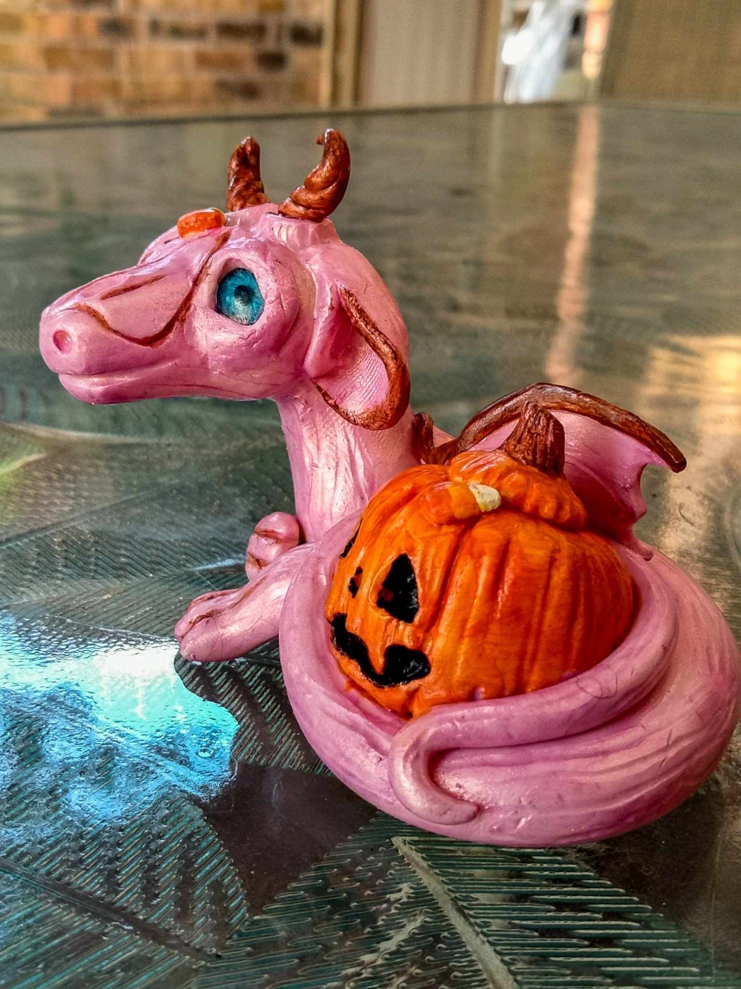 Pink pumpkin dragon Clay collectible