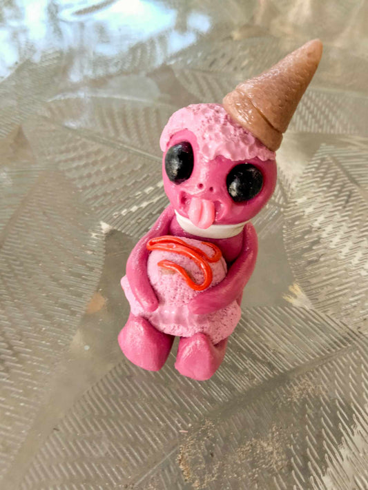 Strawberry ice cream alien clay collectible