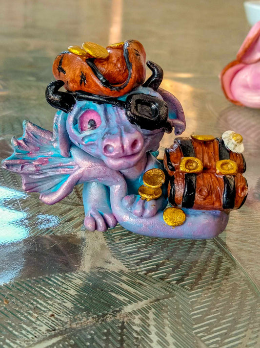 Pirate mer-dragon clay collectible