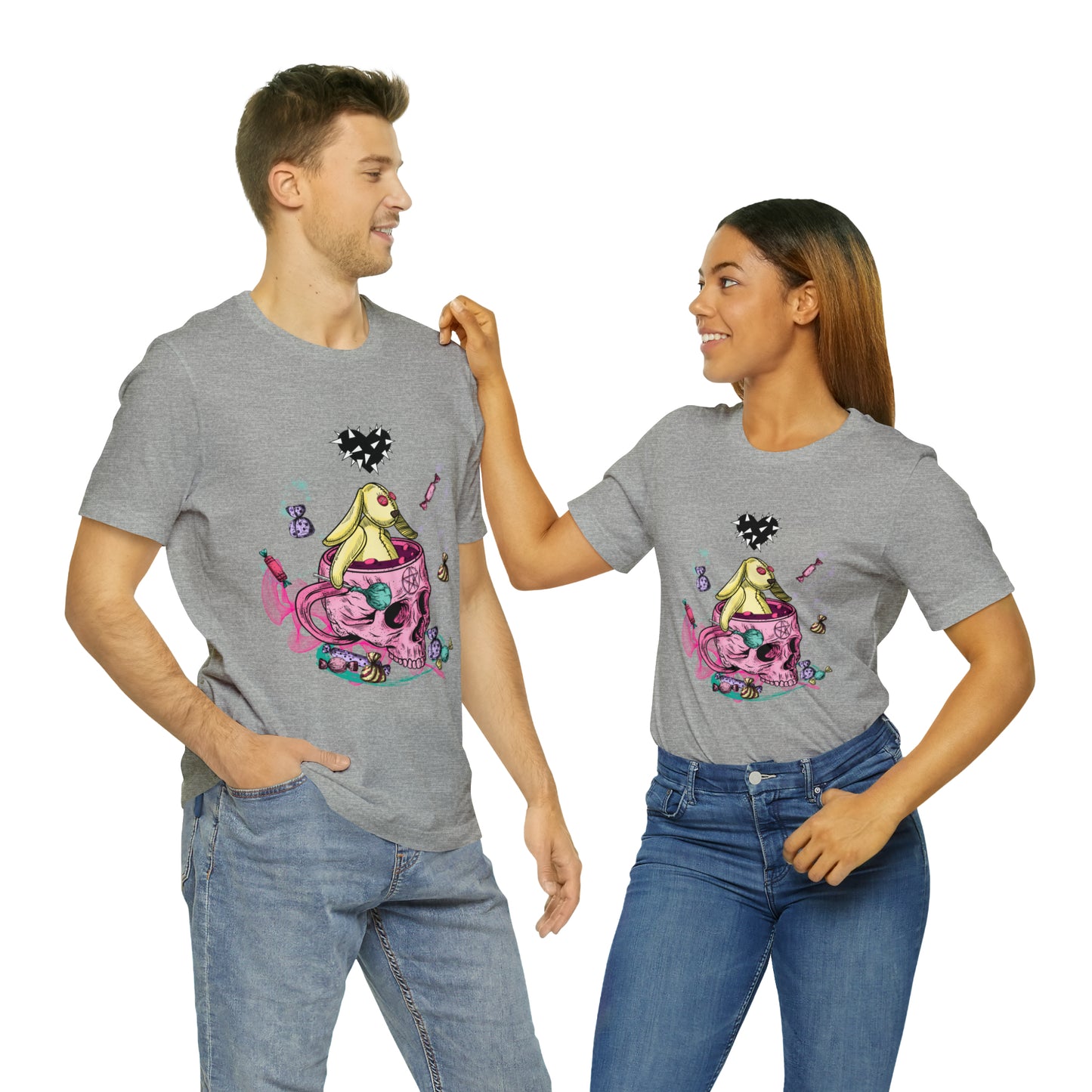 Halloween skull and bunny Unisex Jersey Short Sleeve Tee