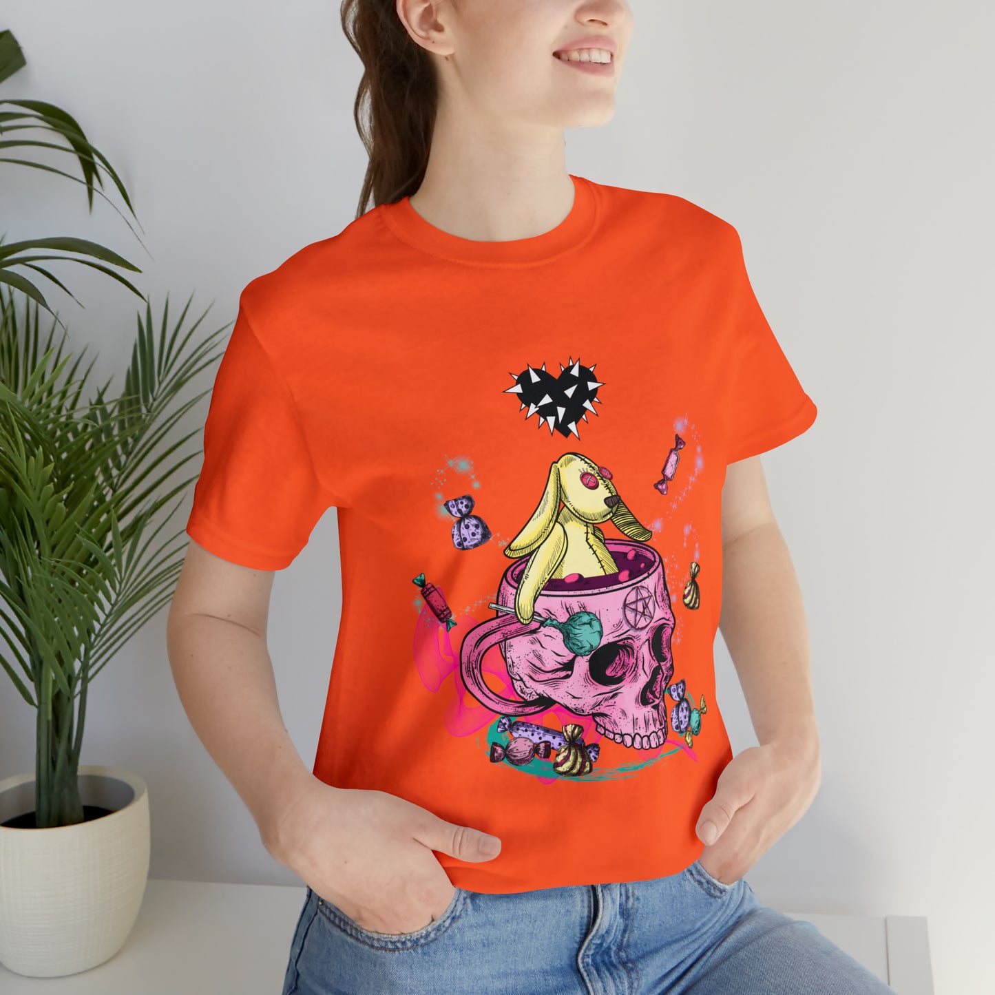 Halloween skull and bunny Unisex Jersey Short Sleeve Tee