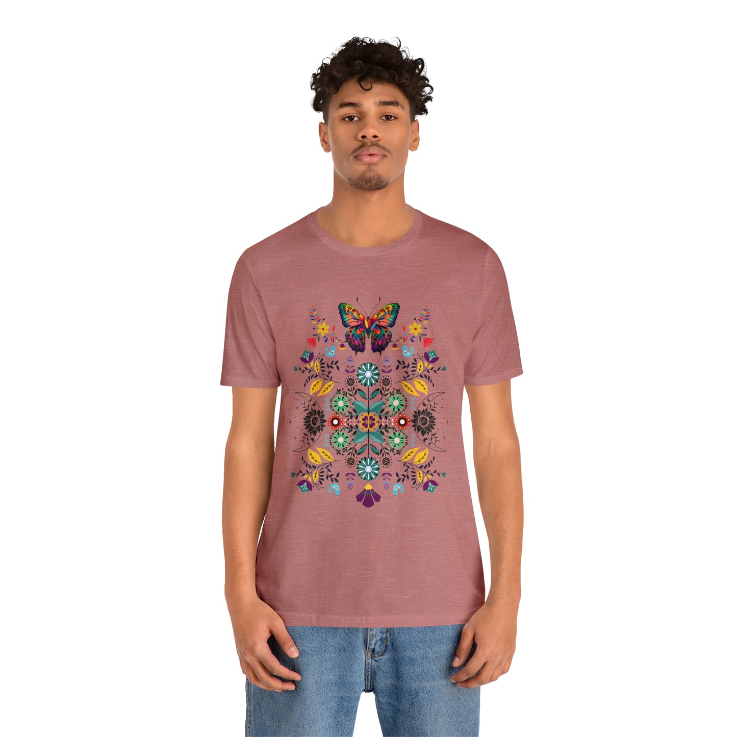 Celestial Folk art butterfly Unisex Jersey Short Sleeve Tee