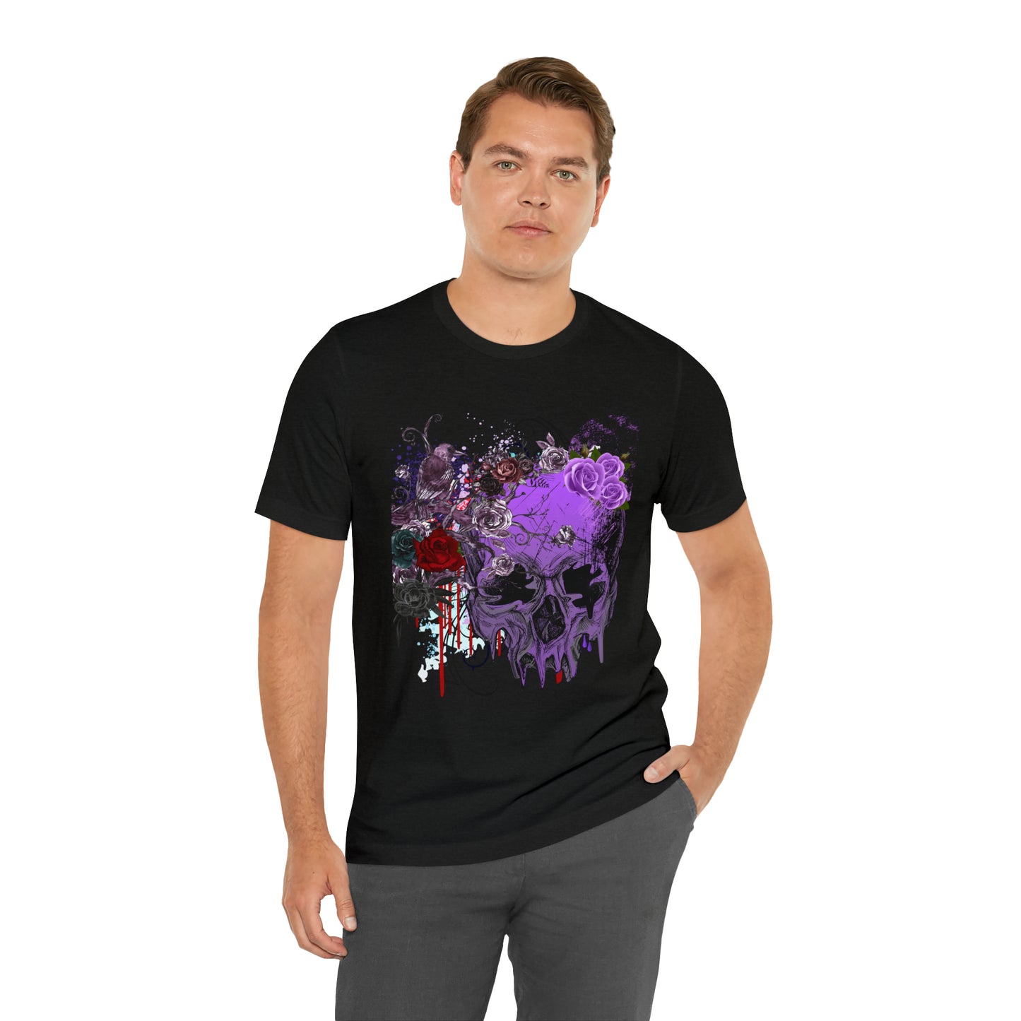 Halloween skull purple Unisex Jersey Short Sleeve Tee