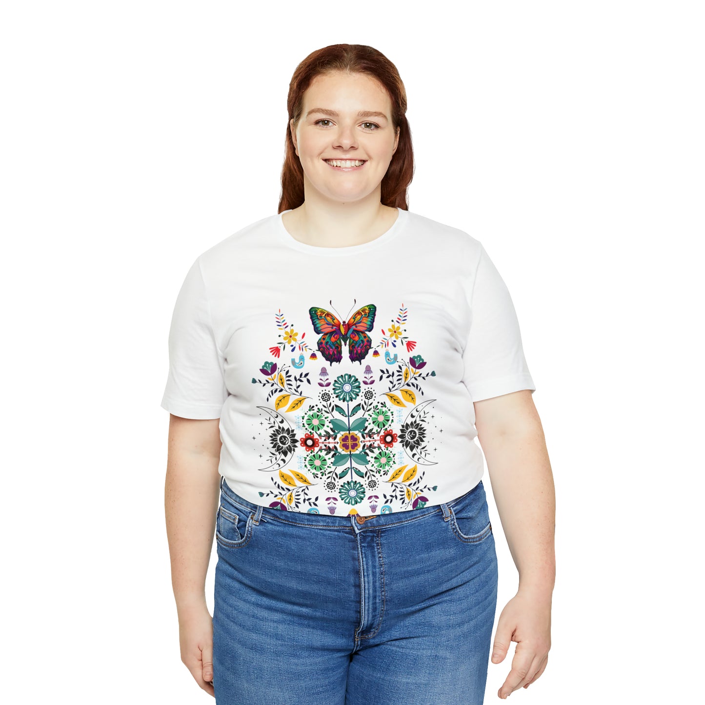 Celestial Folk art butterfly Unisex Jersey Short Sleeve Tee