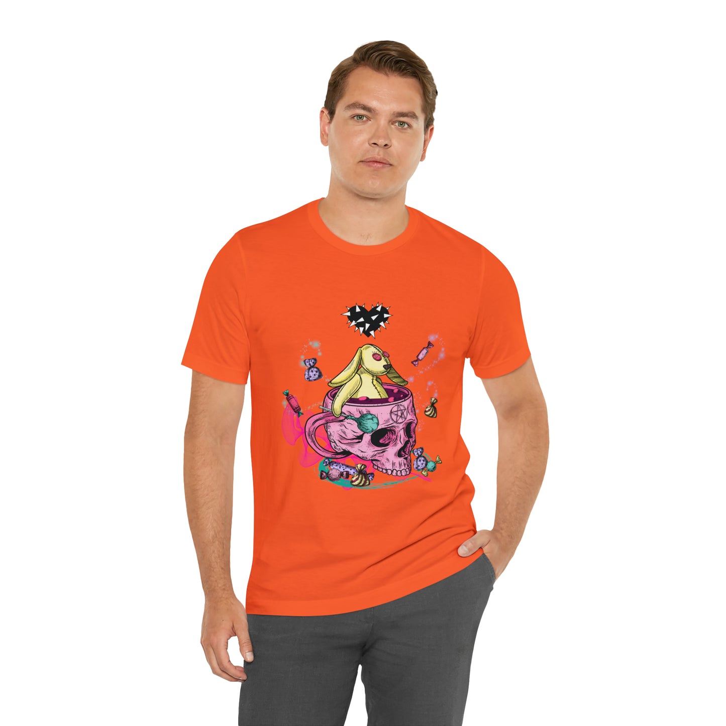 Halloween skull and bunny Unisex Jersey Short Sleeve Tee