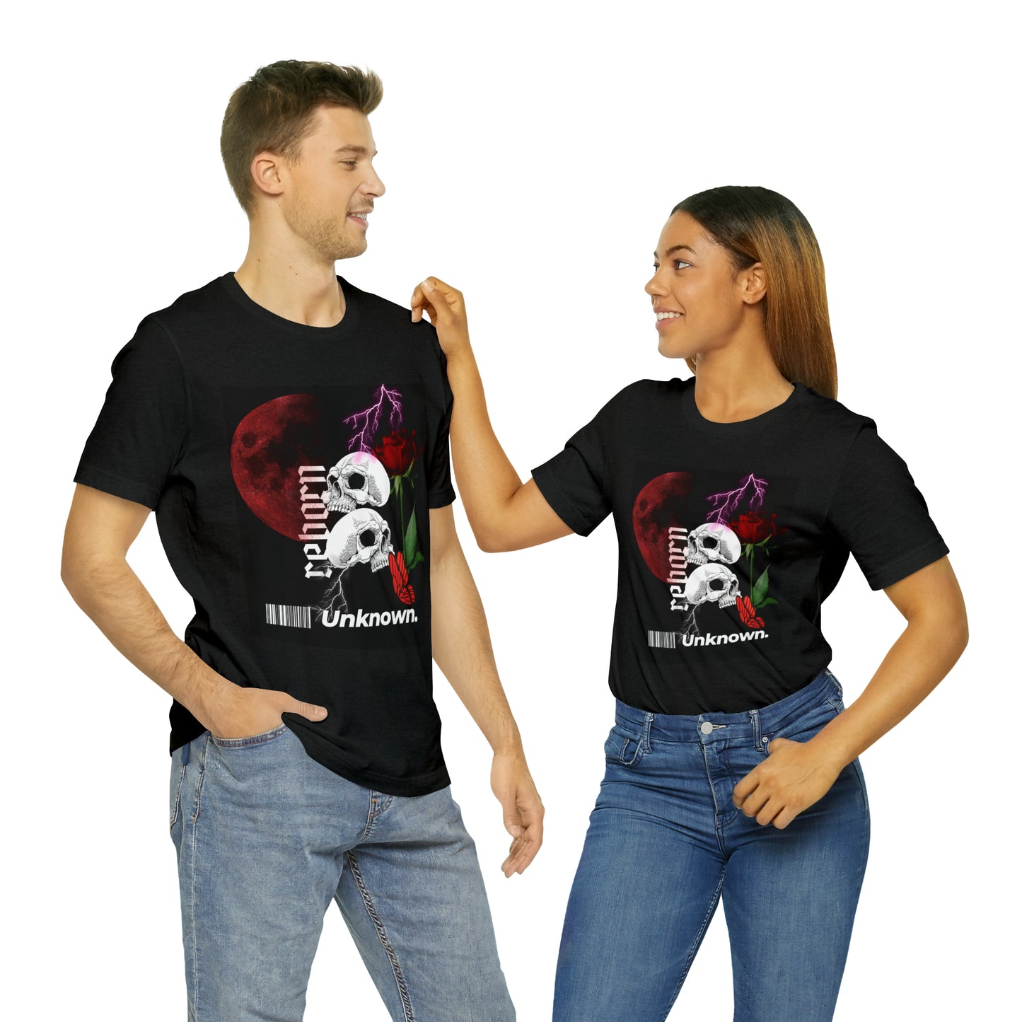 Reborn skull with red rose Unisex Jersey Short Sleeve Tee