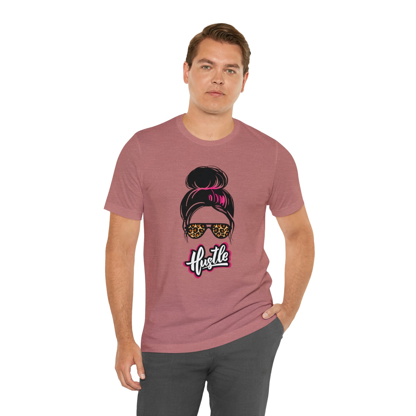 Hustle messy bun pink Unisex Jersey Short Sleeve Tee