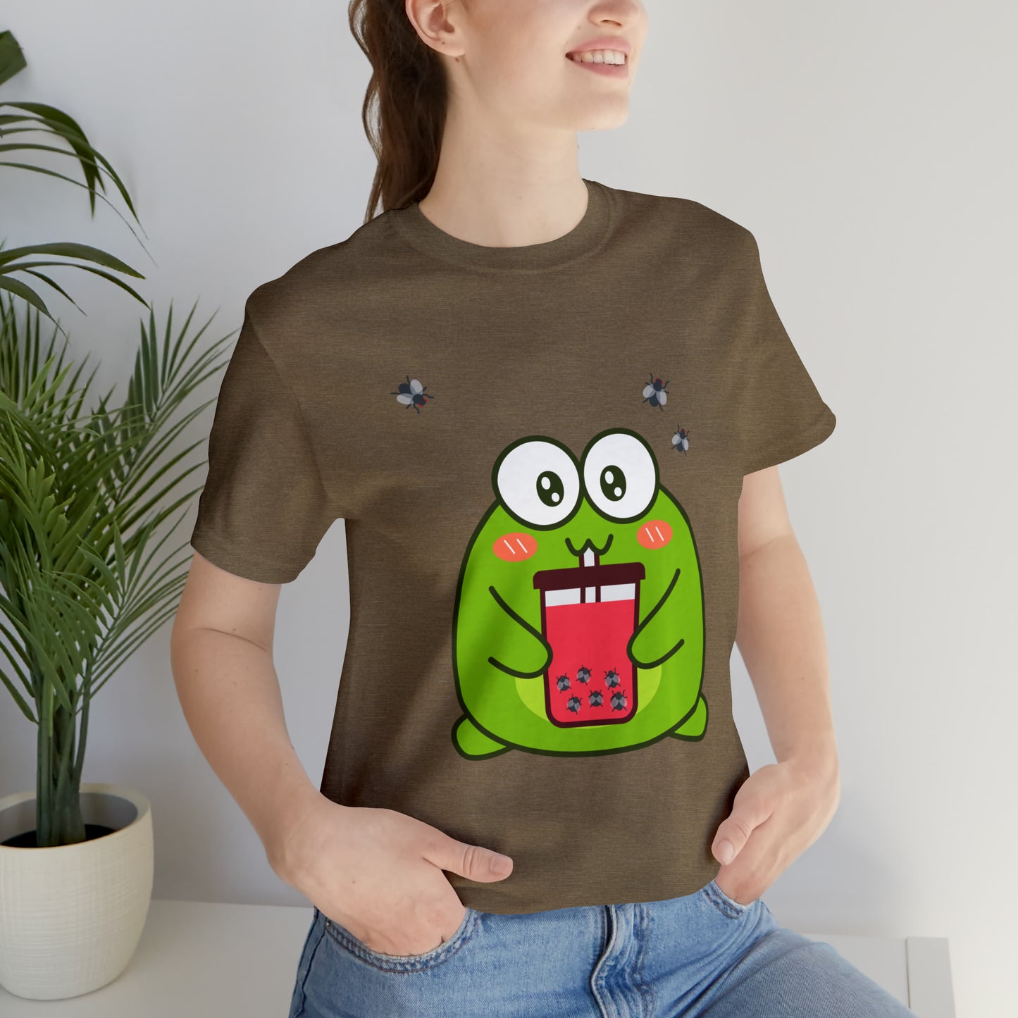 Frog loves boba tea Unisex Jersey Short Sleeve Tee