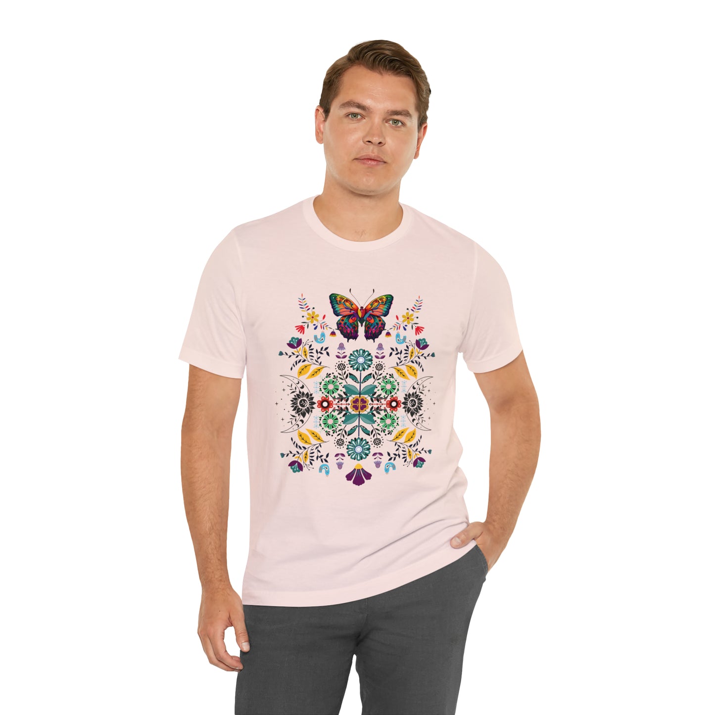 Celestial Folk art butterfly Unisex Jersey Short Sleeve Tee