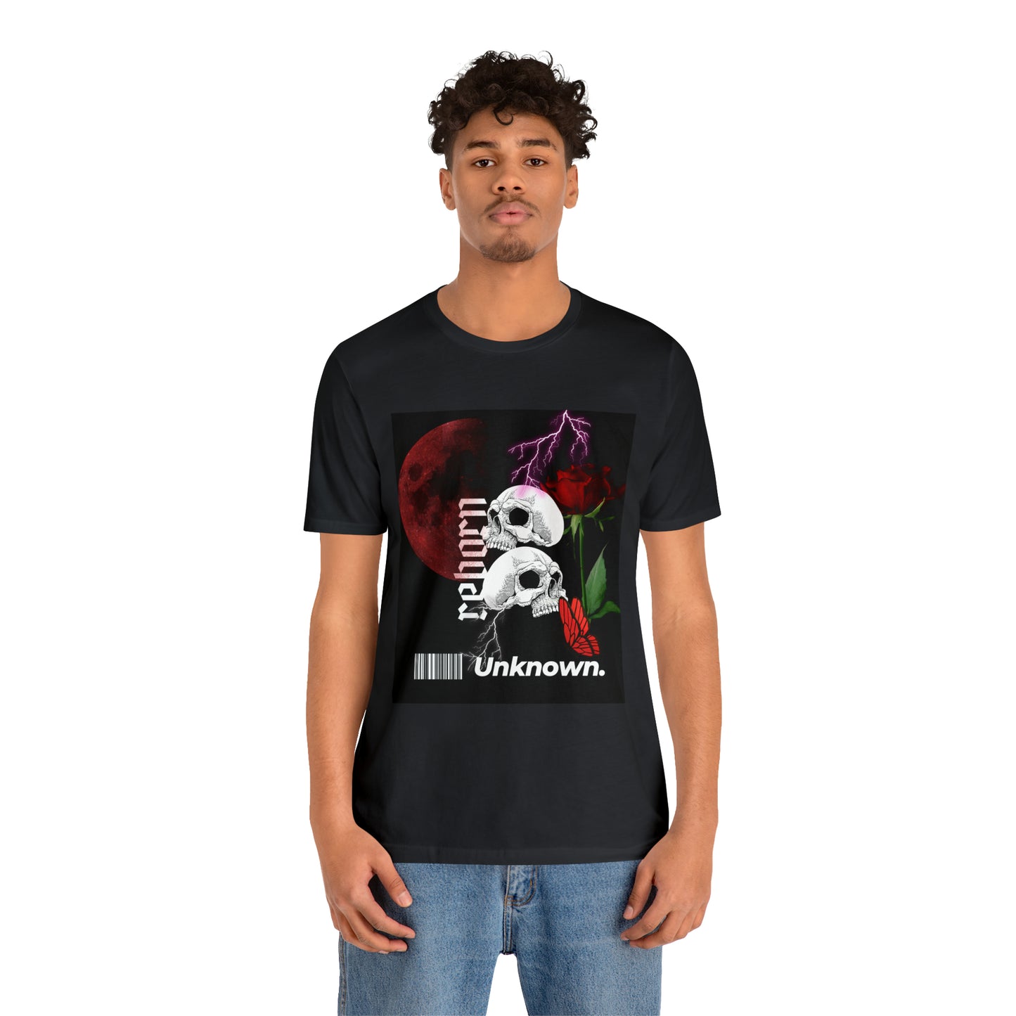 Reborn skull with red rose Unisex Jersey Short Sleeve Tee