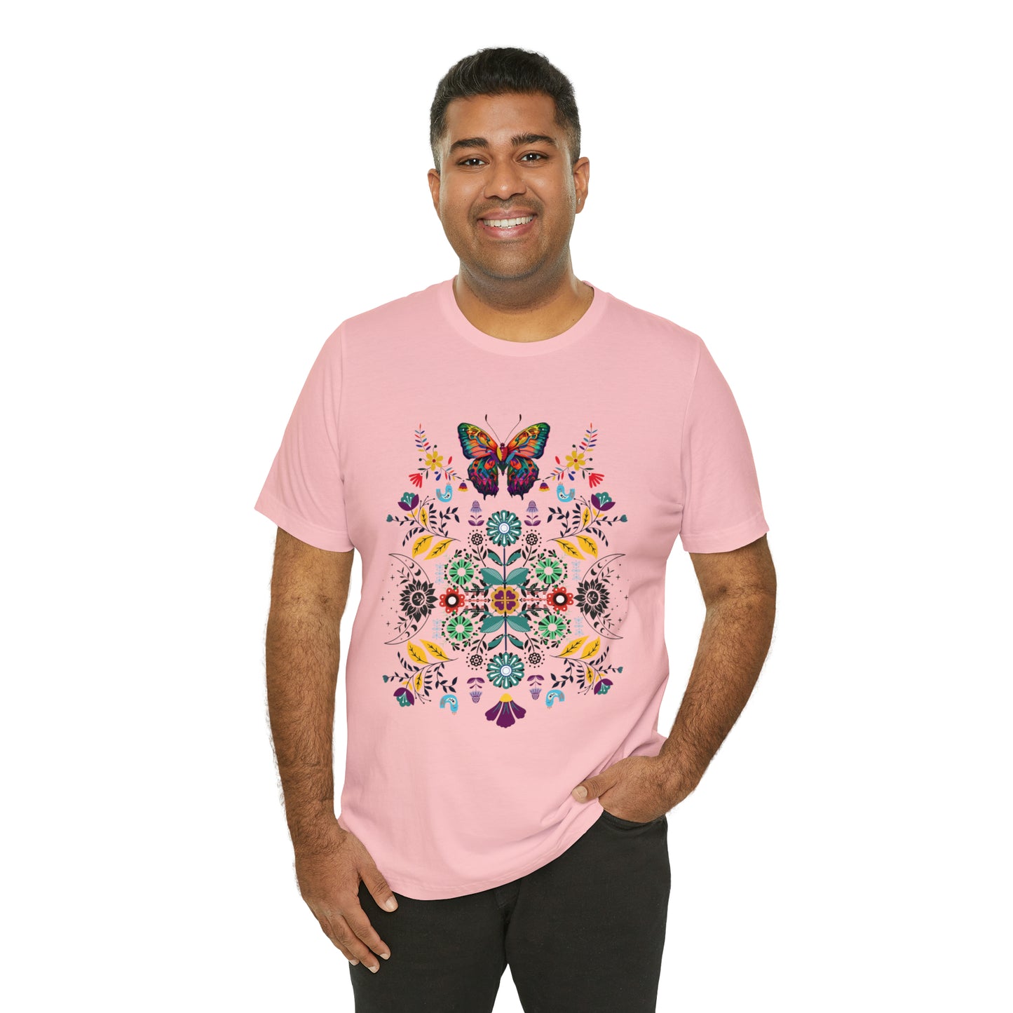 Celestial Folk art butterfly Unisex Jersey Short Sleeve Tee