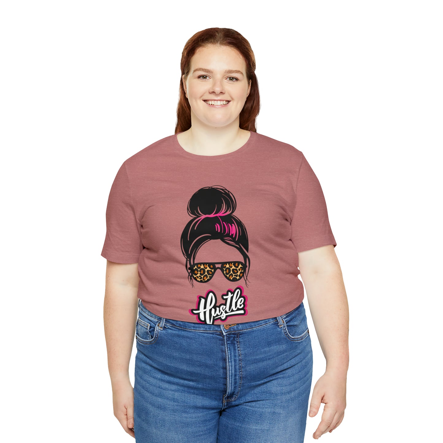 Hustle messy bun pink Unisex Jersey Short Sleeve Tee