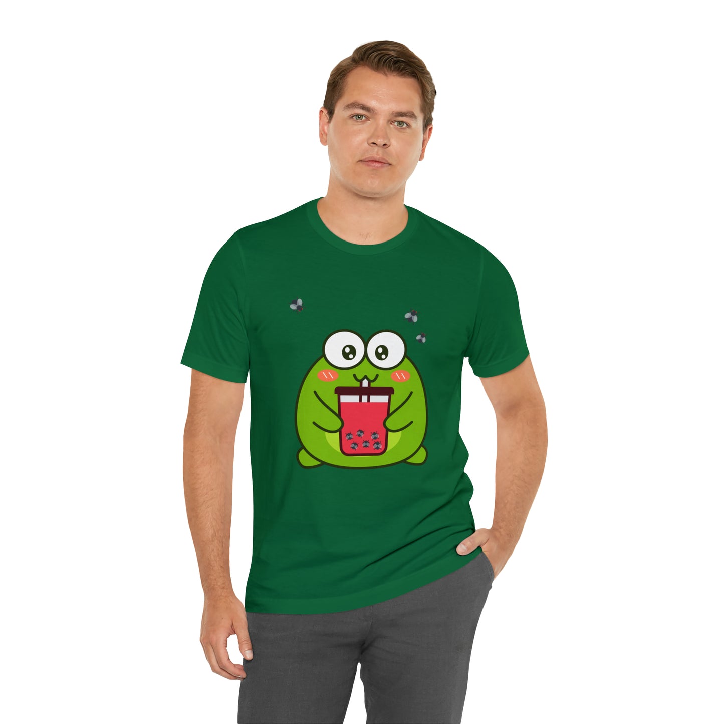 Frog loves boba tea Unisex Jersey Short Sleeve Tee